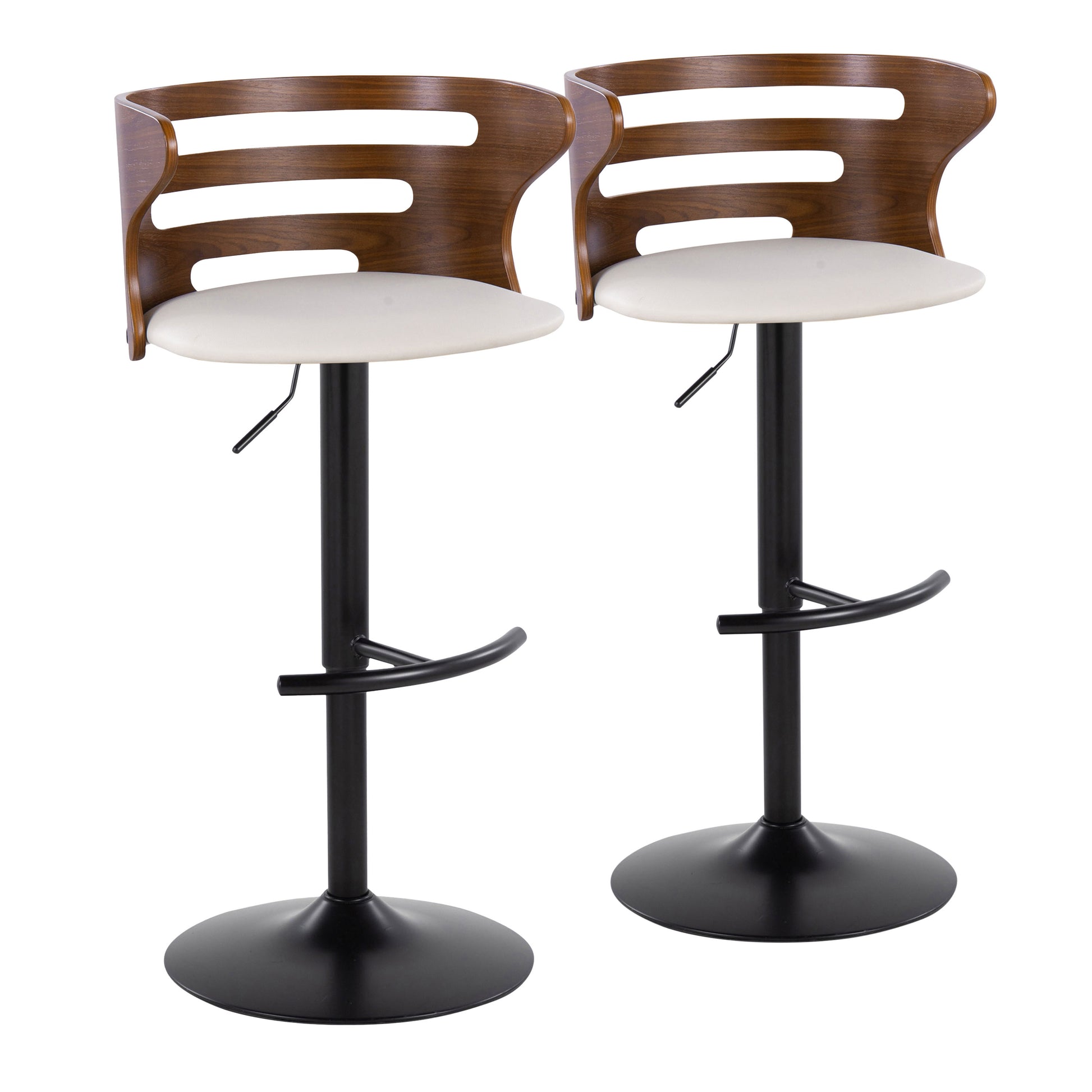 Cosi Mid-Century Modern Bar Stools with Leatherette Padded Seat Set of 2 Walnut