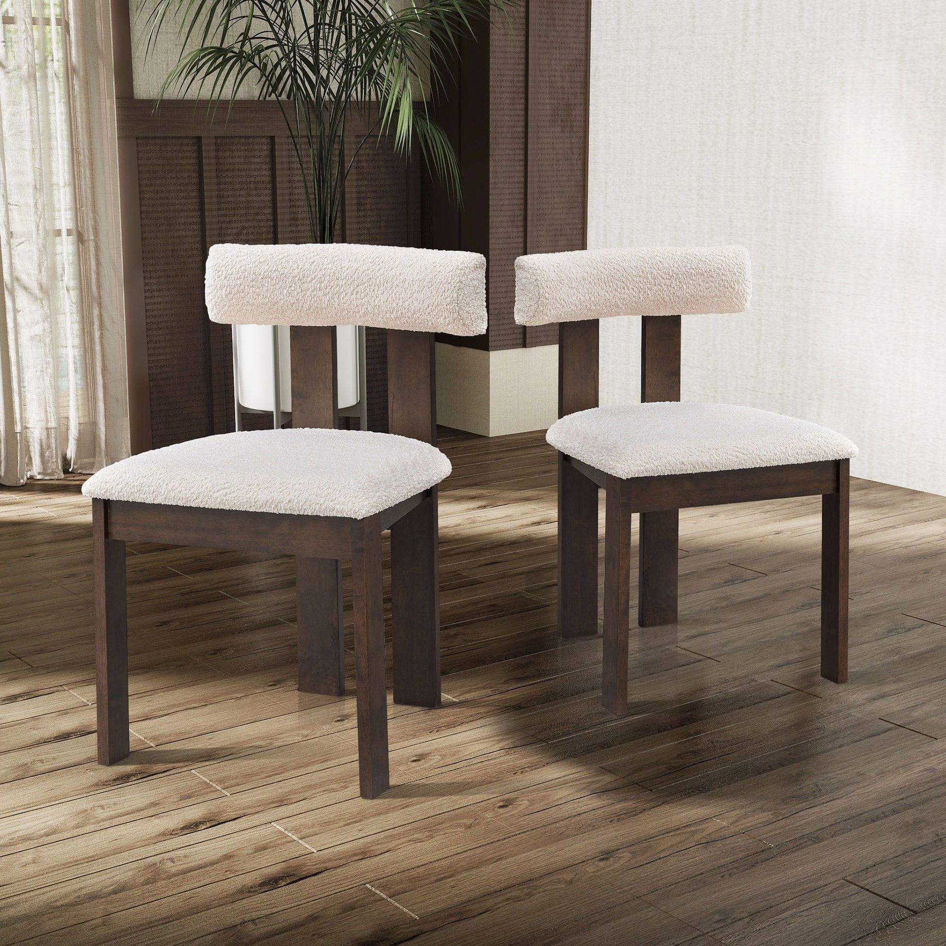 Bernadette Mid-Century Modern Side Chairs with Boucle Upholstery & Solid Wood Frame Set of 2 Brown