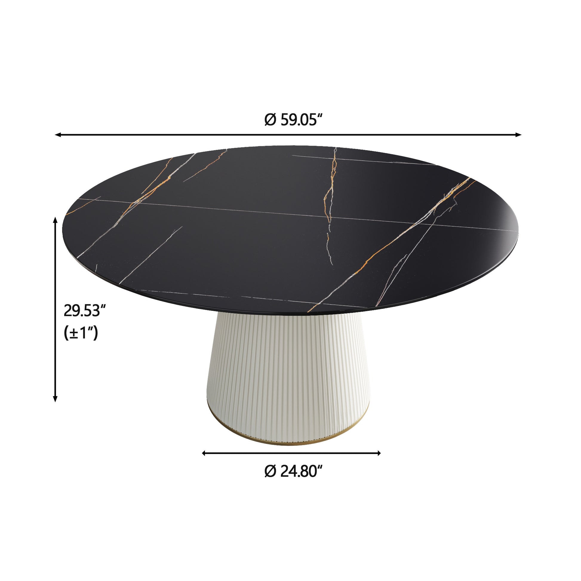 Caspian 59" Round Modern Faux Marble Dining Table, White & Black