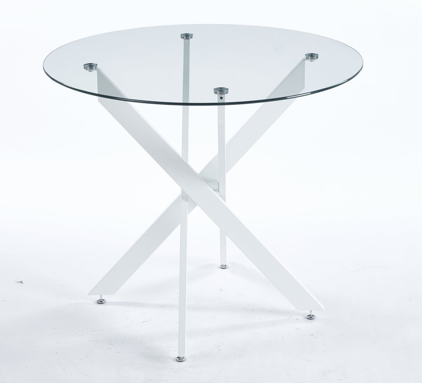 Mod 35" Round Glass Top Dining Table with White Crossed Leg Base