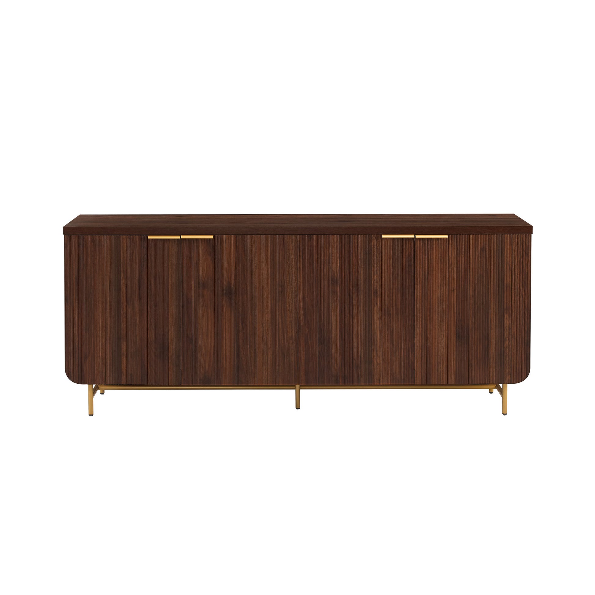 Holland Mid-Century Modern Fluted-Door Minimalist Storage Sideboard – Dark Walnut / Gold