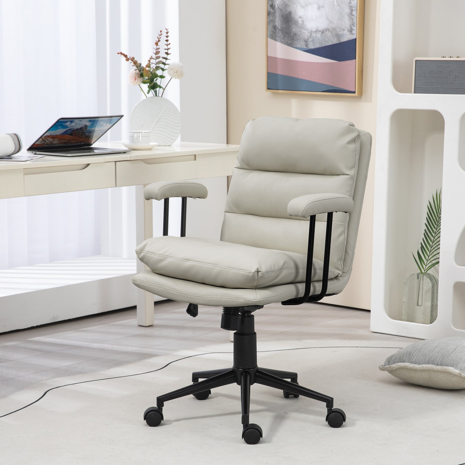 Bart PU Leather Office Chair with Double Padded Seat, Light Gray