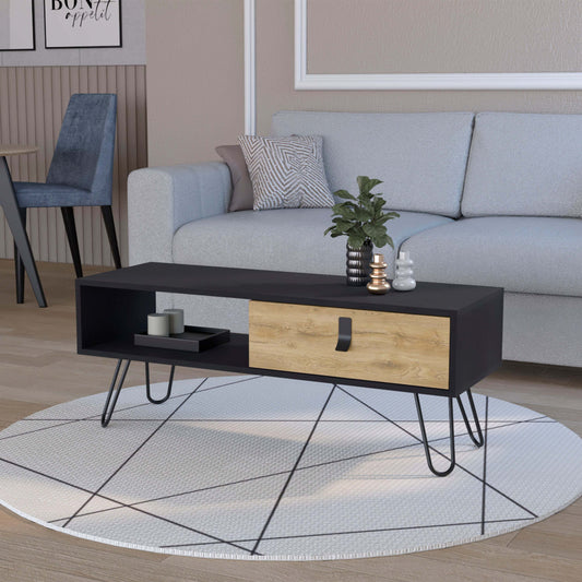 Black and Macadamia Hairpin Legs Coffee Table