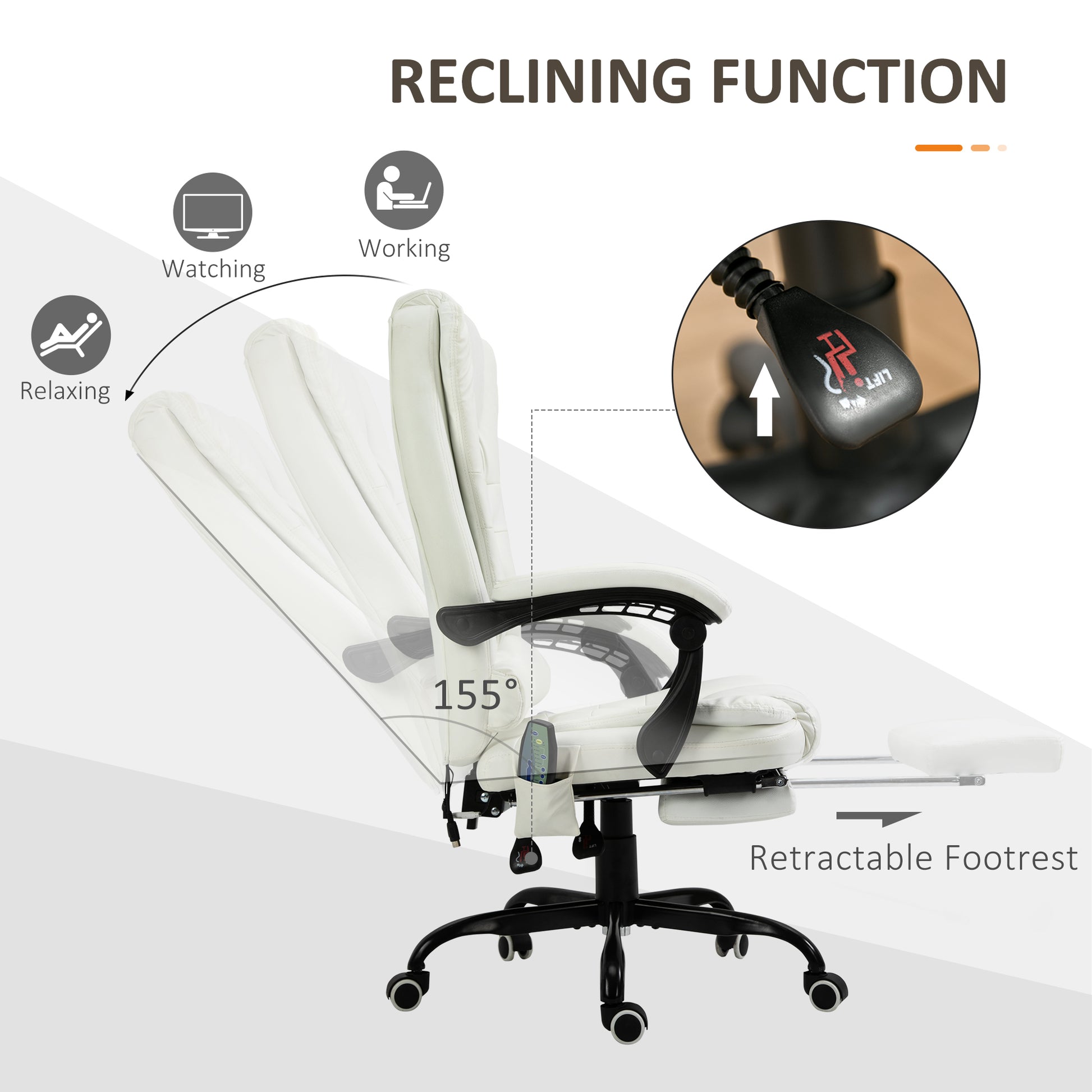 Rhoswen PU Leather Office Chair with Massage, White