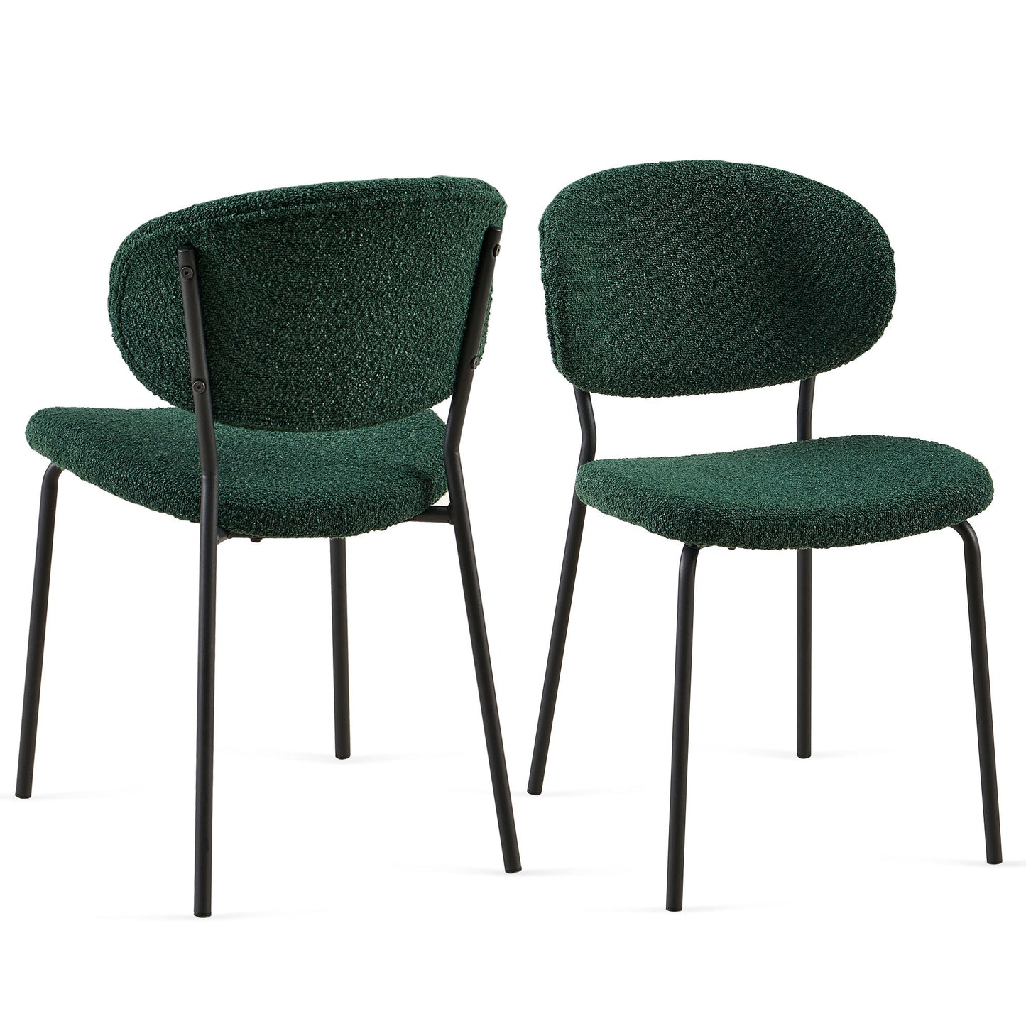 Indra Dark Green Boucle Fabric Dining Chairs Set of 2