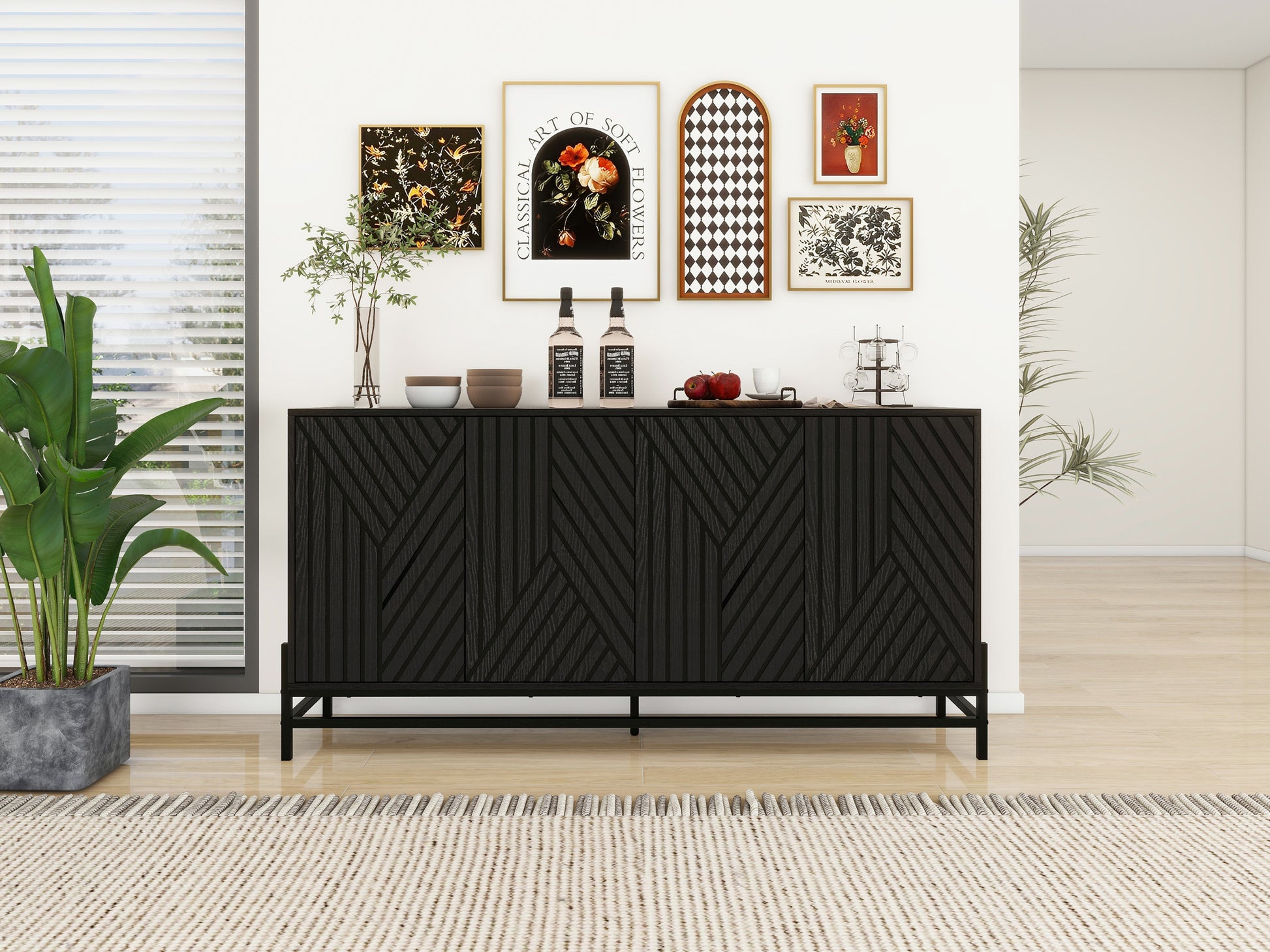 Bryony Modern 60" 4-door Accent Cabinet, Black