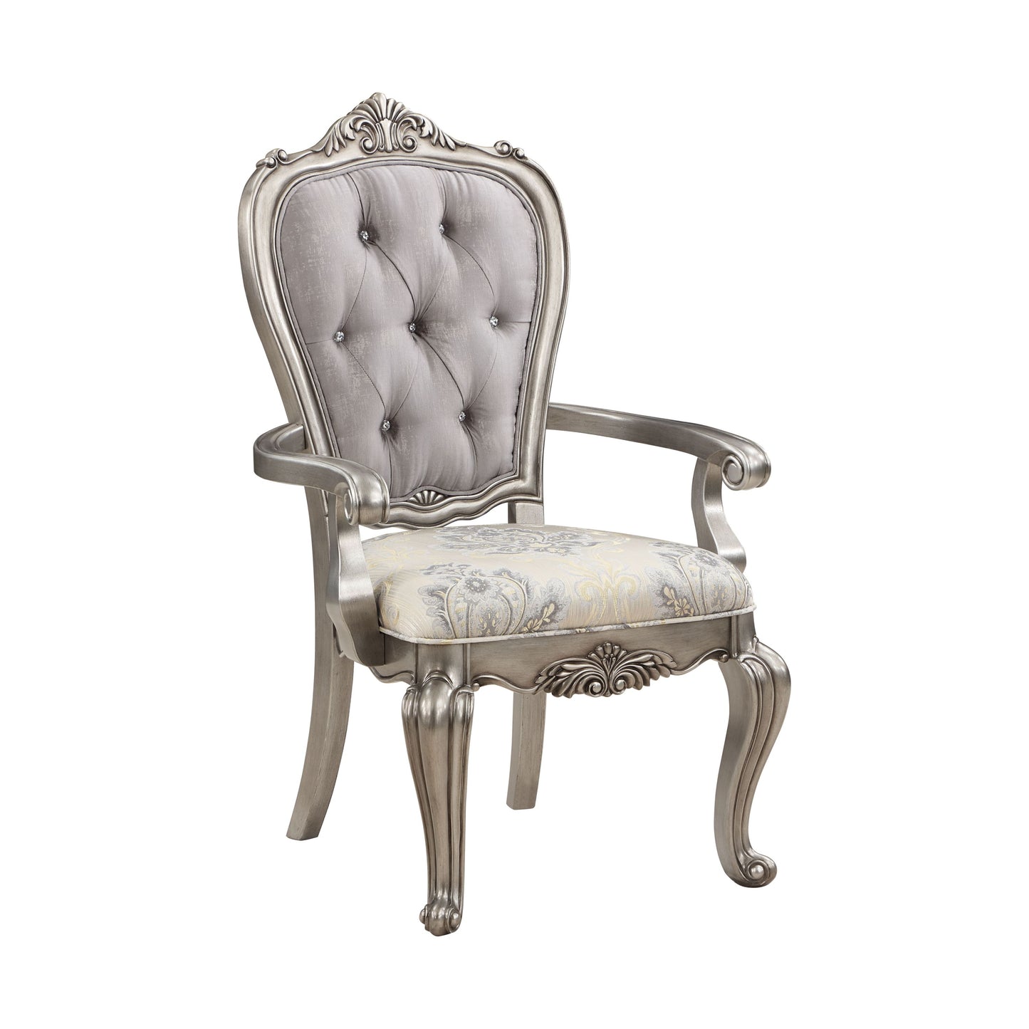 Beige and Antique Platinum Tufted Side Chair Set of 2