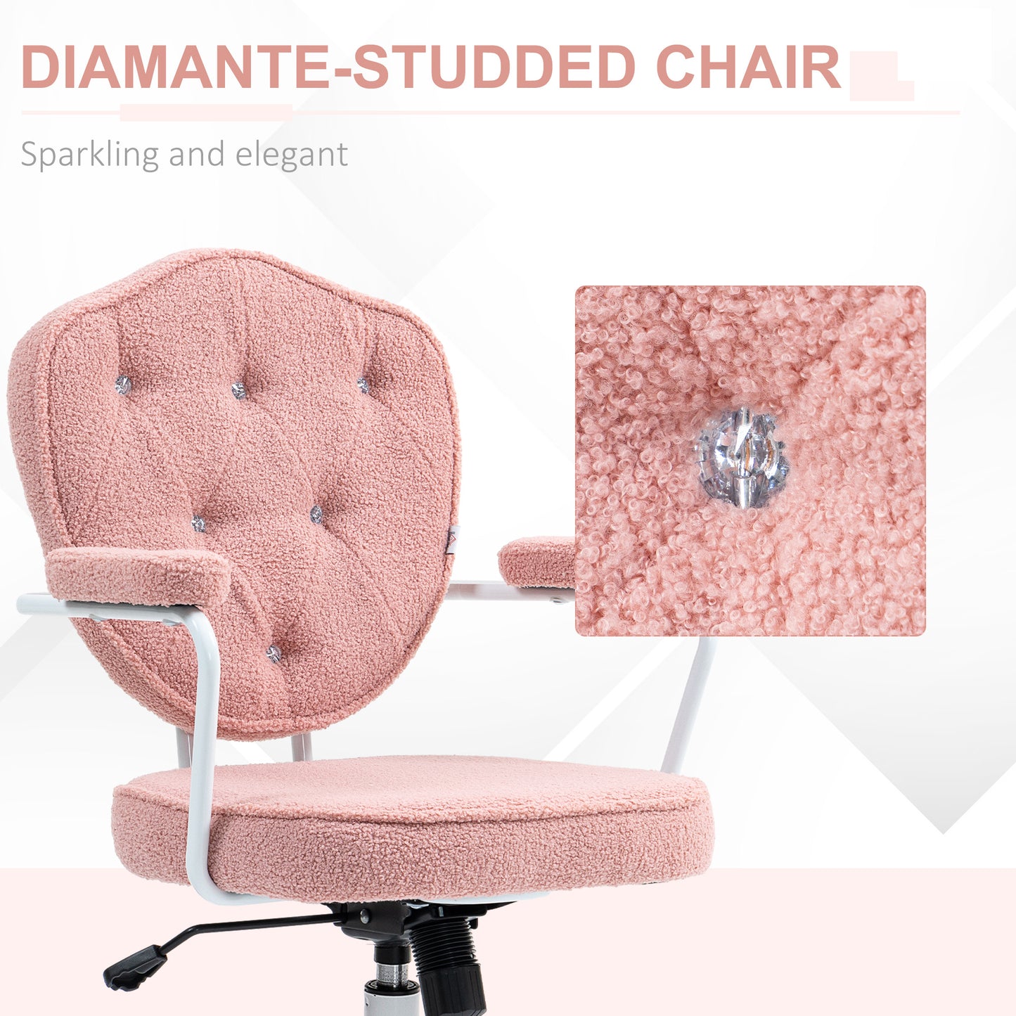 Vale Teddy Fabric Button Tufted Office Chair, Pink