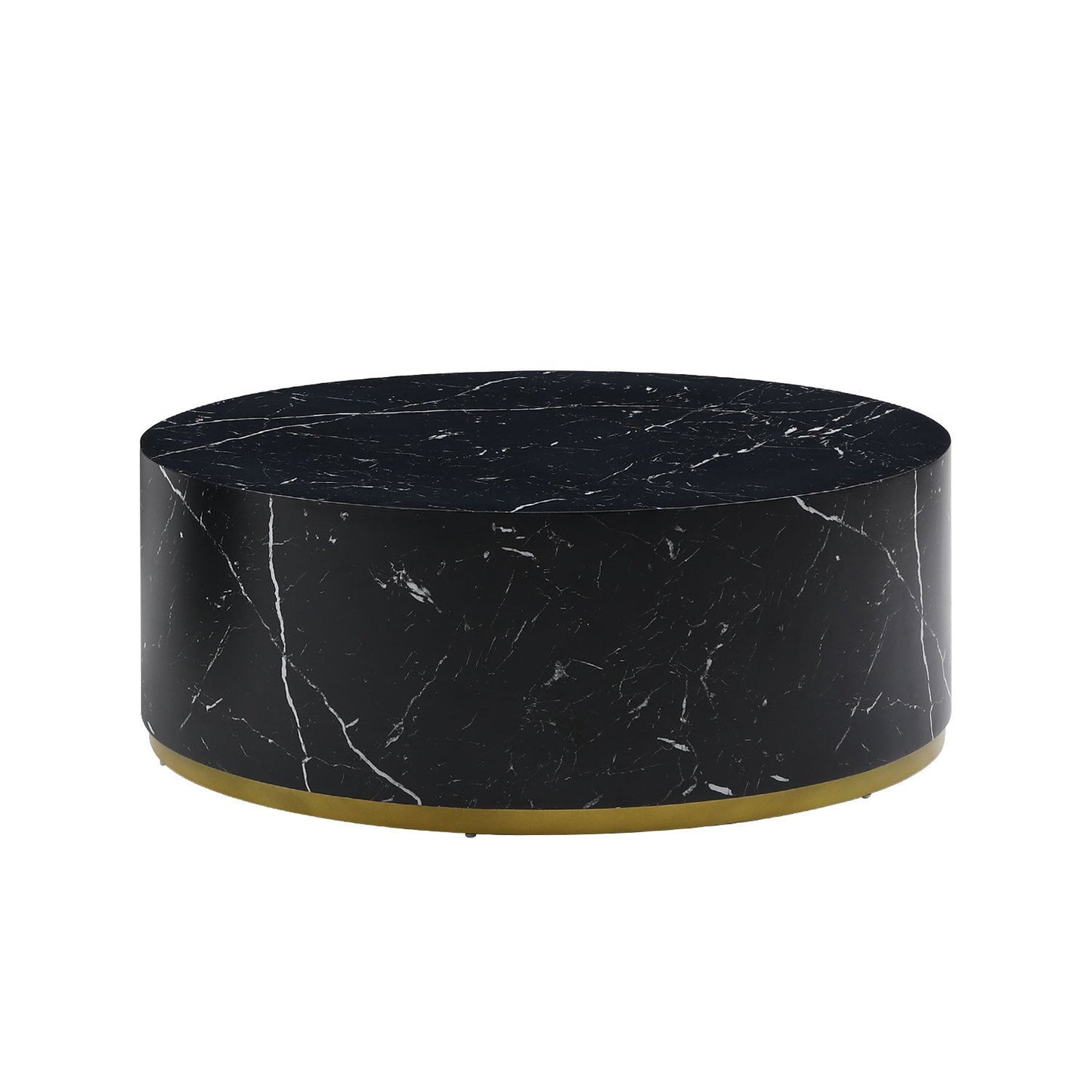 Esme Modern Round Faux Marble Coffee Table with Gold Base, Black