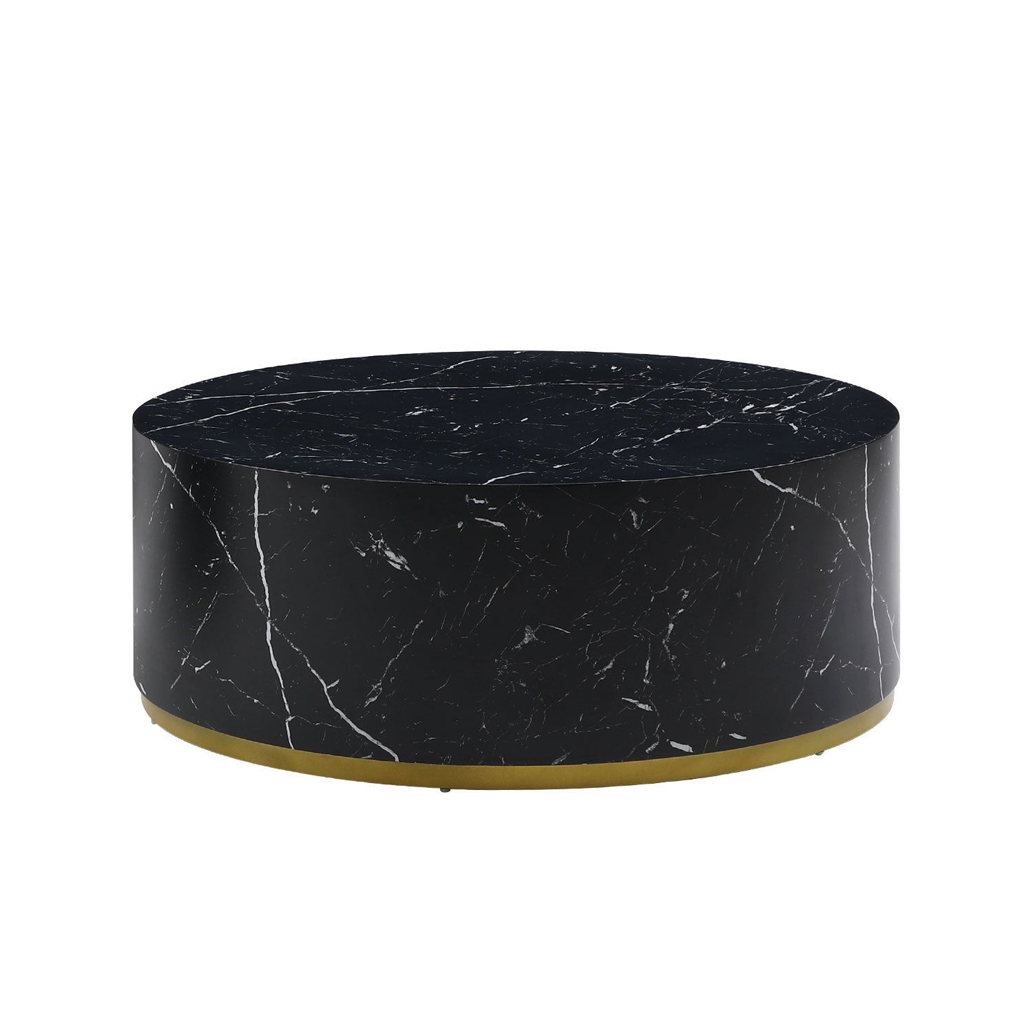 Esme Modern Round Faux Marble Coffee Table with Gold Base, Black