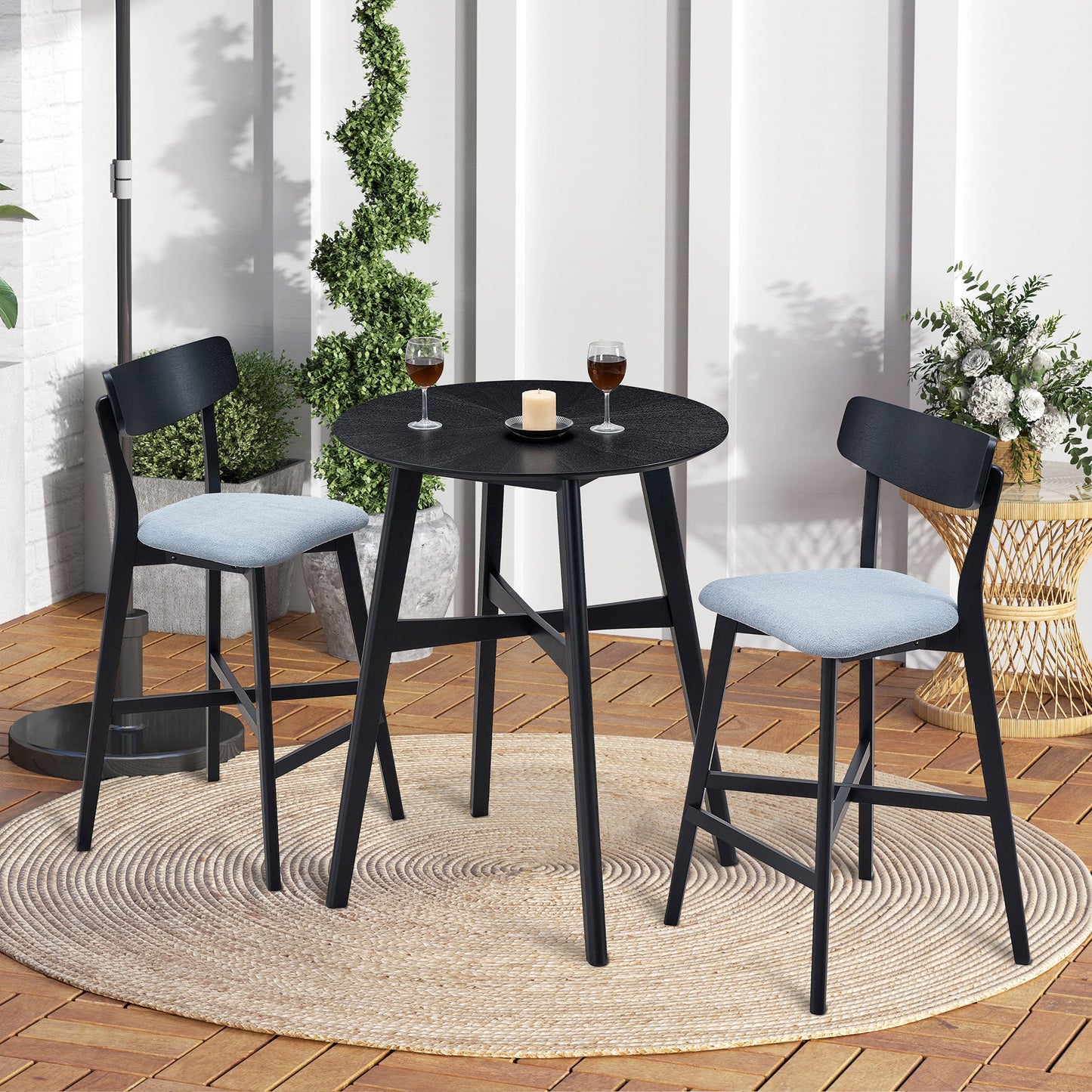 Gemma Mid-Century Modern Bar Stools Set of 2 Black