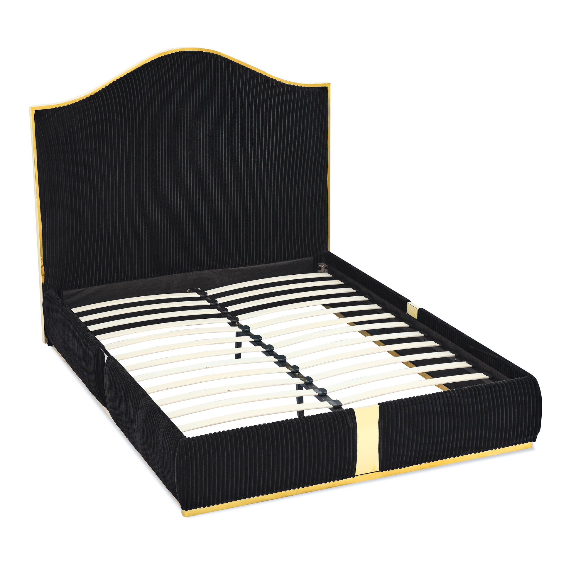 Sloane Contemporary Corduroy Upholstered Platform Bed with Gold Trim, Black