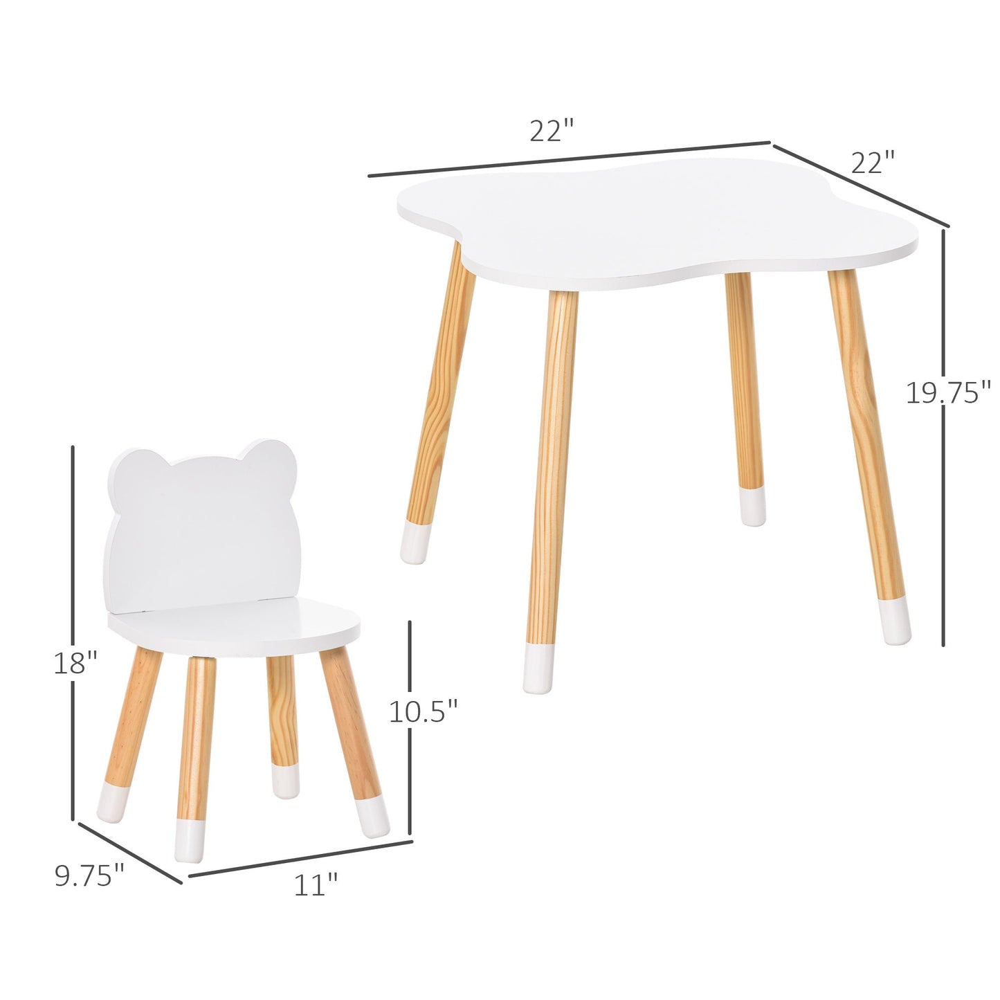 3-Piece Wooden Kids Table & Chair Set, White & Natural