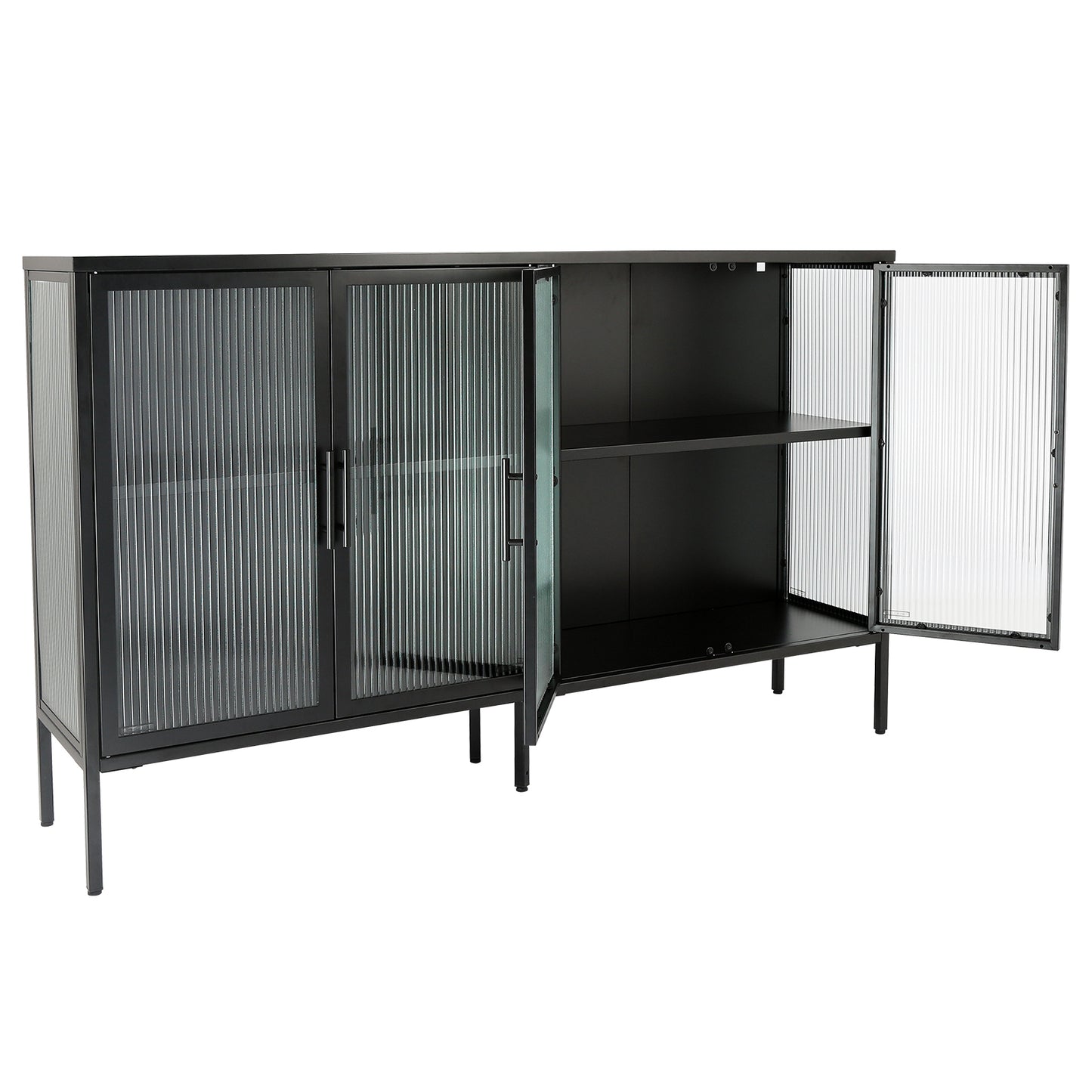 Zane 4-Door Metal Cabinet with Tempered Glass Doors, Black