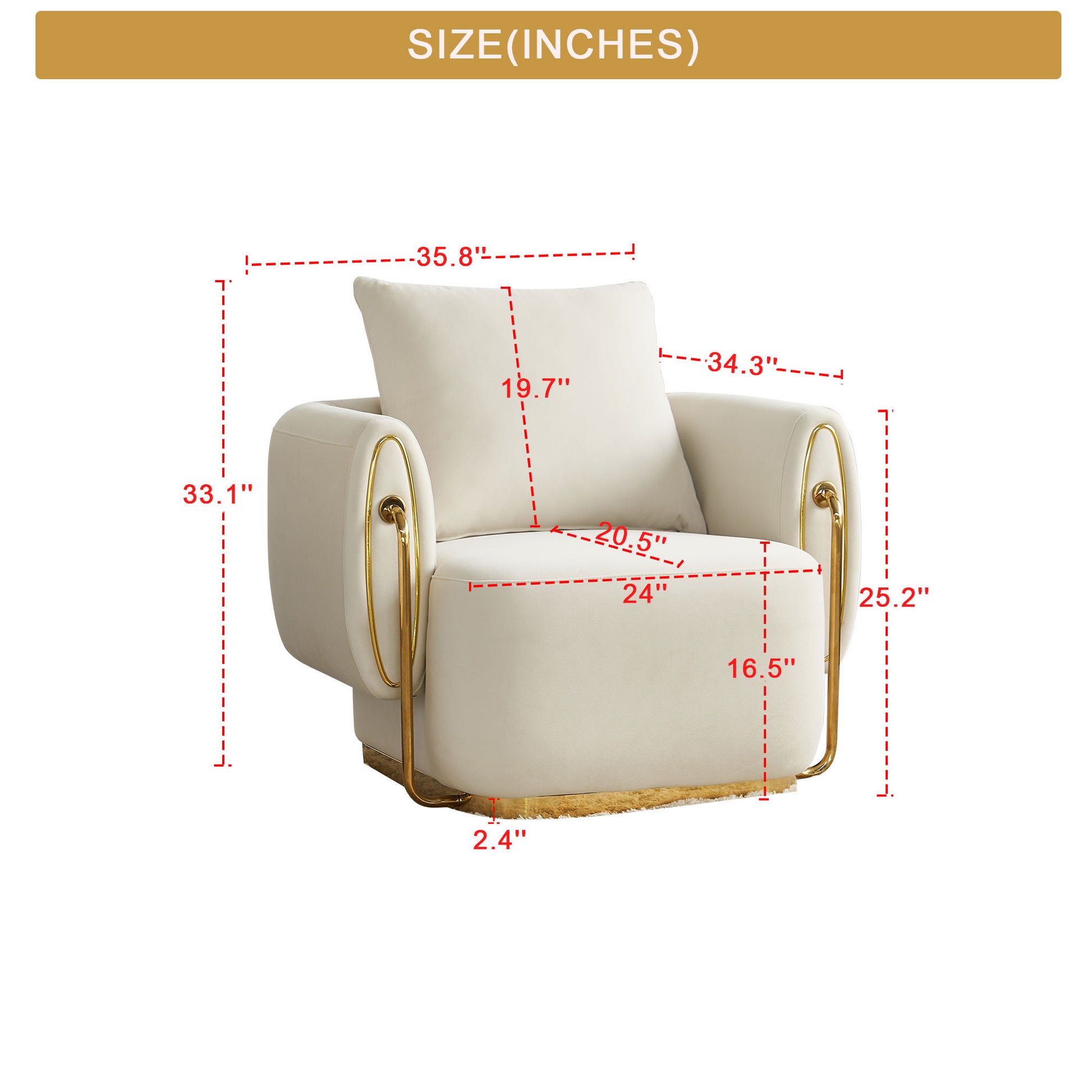 Sibyl Modern Beige Velvet Chair with Solid Wood Frame & Gold Decoration