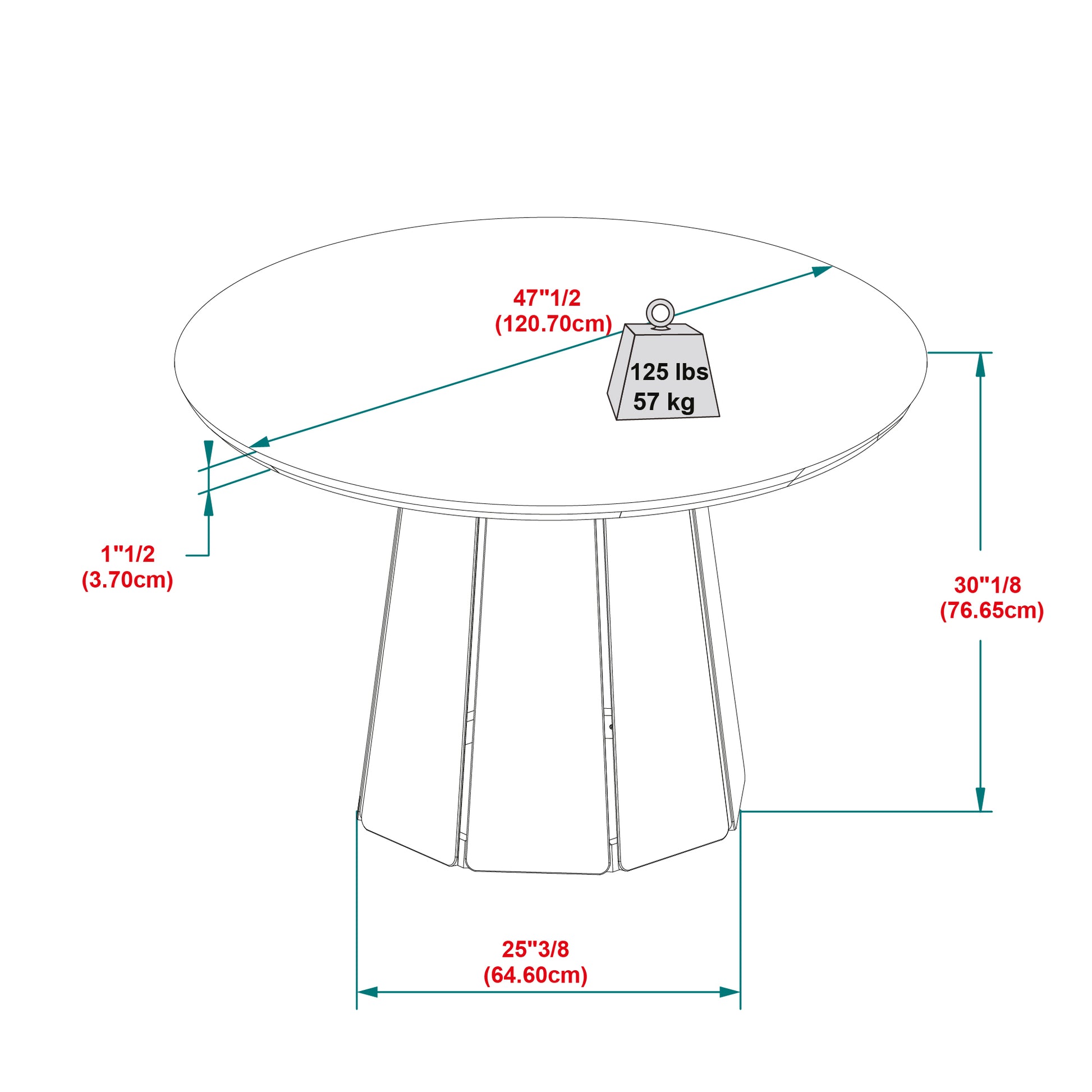 Ruth Modern 48" Round Solid Wood Pedestal Dining Table, Cerused White