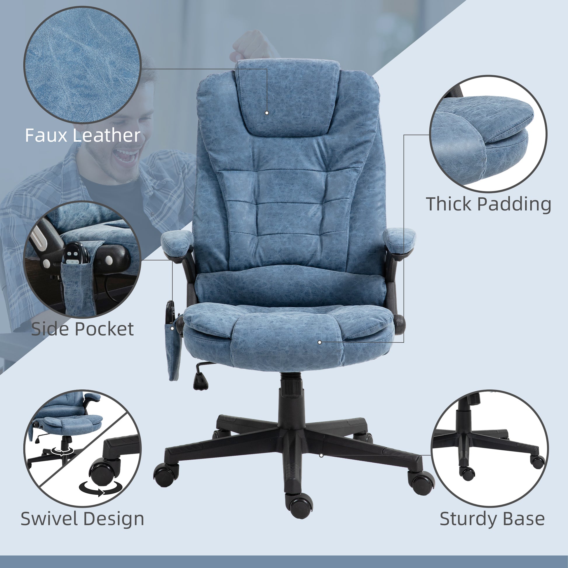 Winry High Back Office Chair with 6-Point Massage, Blue