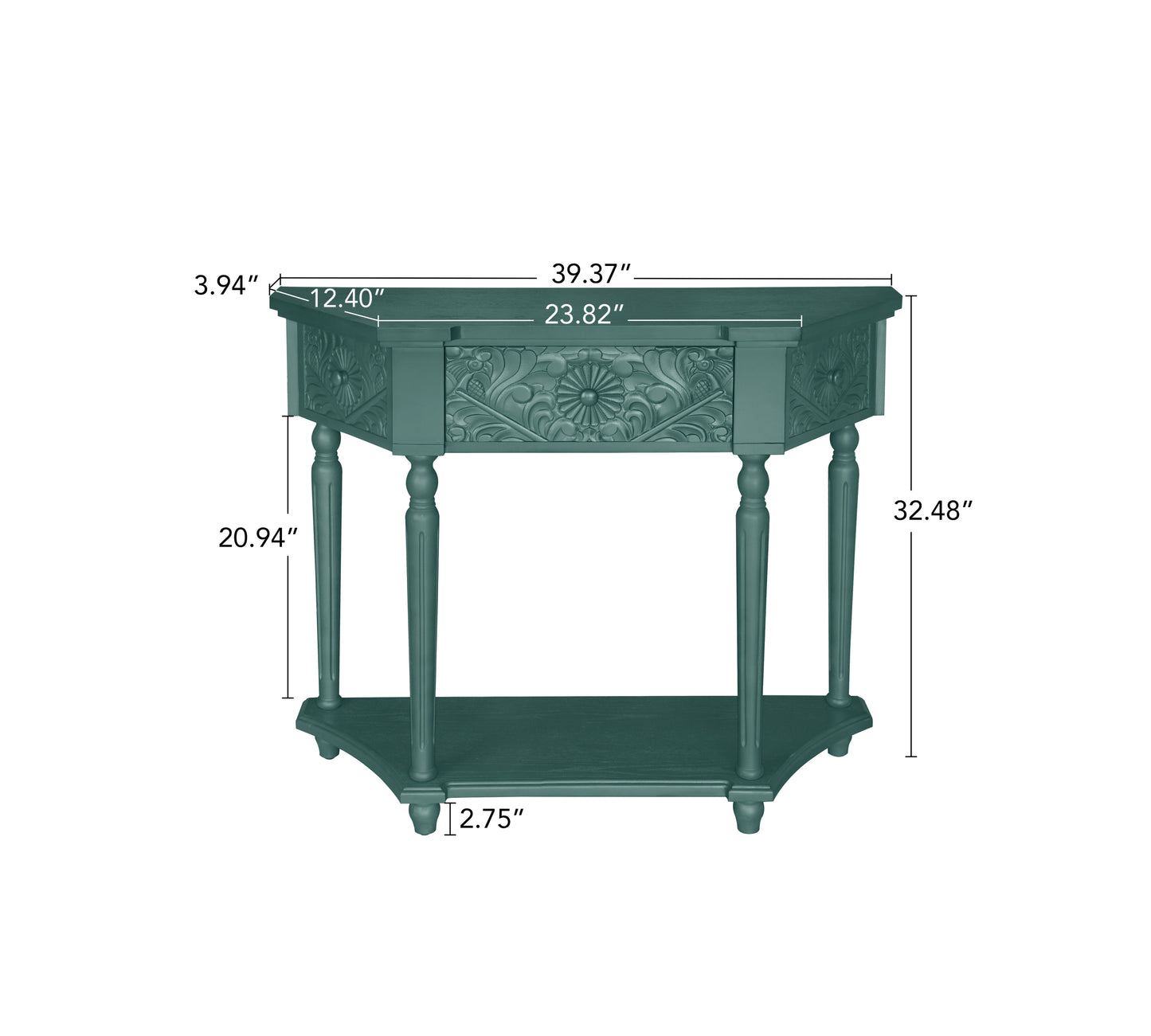 Leslie Traditional Console Table with Carved Detail, Green