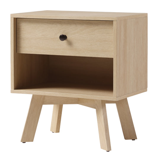 Beulah Mid-Century Modern Minimalist 1-Drawer Nightstand – Coastal Oak