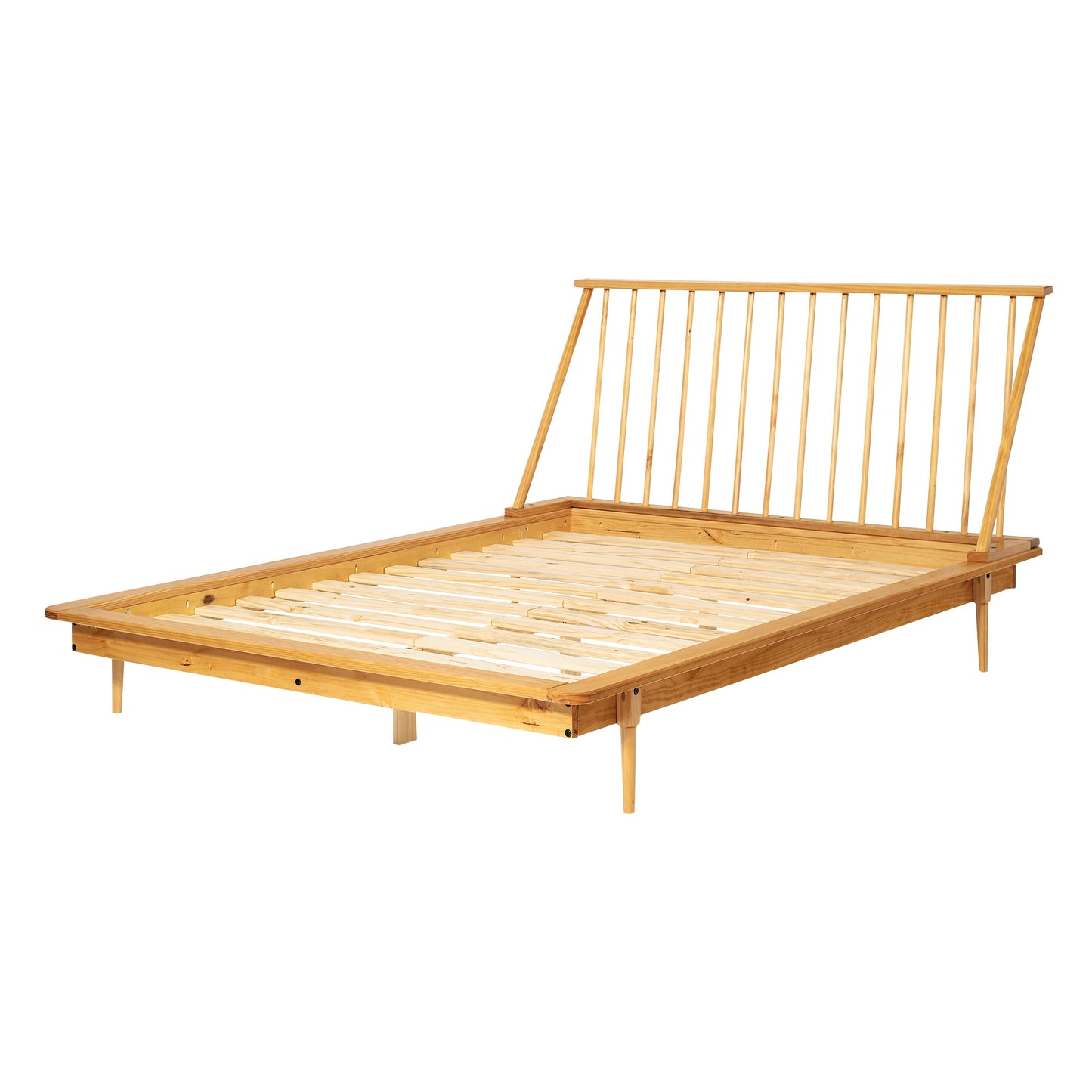 Morgan Mid-Century Modern Solid Wood Queen Platform Bed Frame with Spindle Headboard - Light Oak