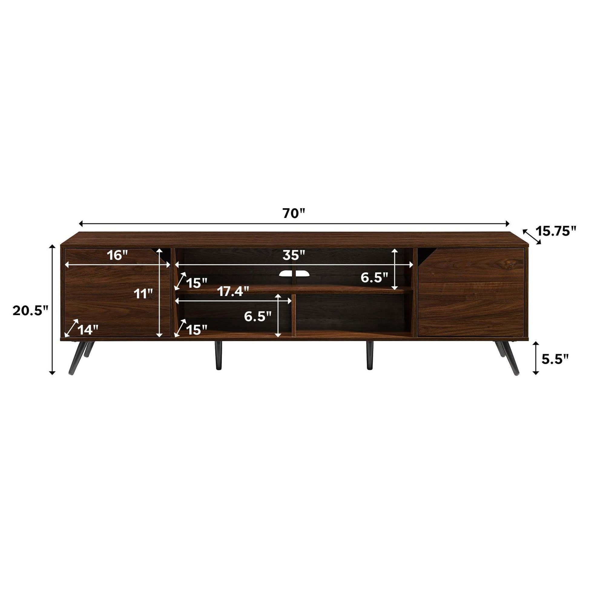 Helena Contemporary 2-Door Minimalist TV Stand for TVs up to 80 inches – Dark Walnut