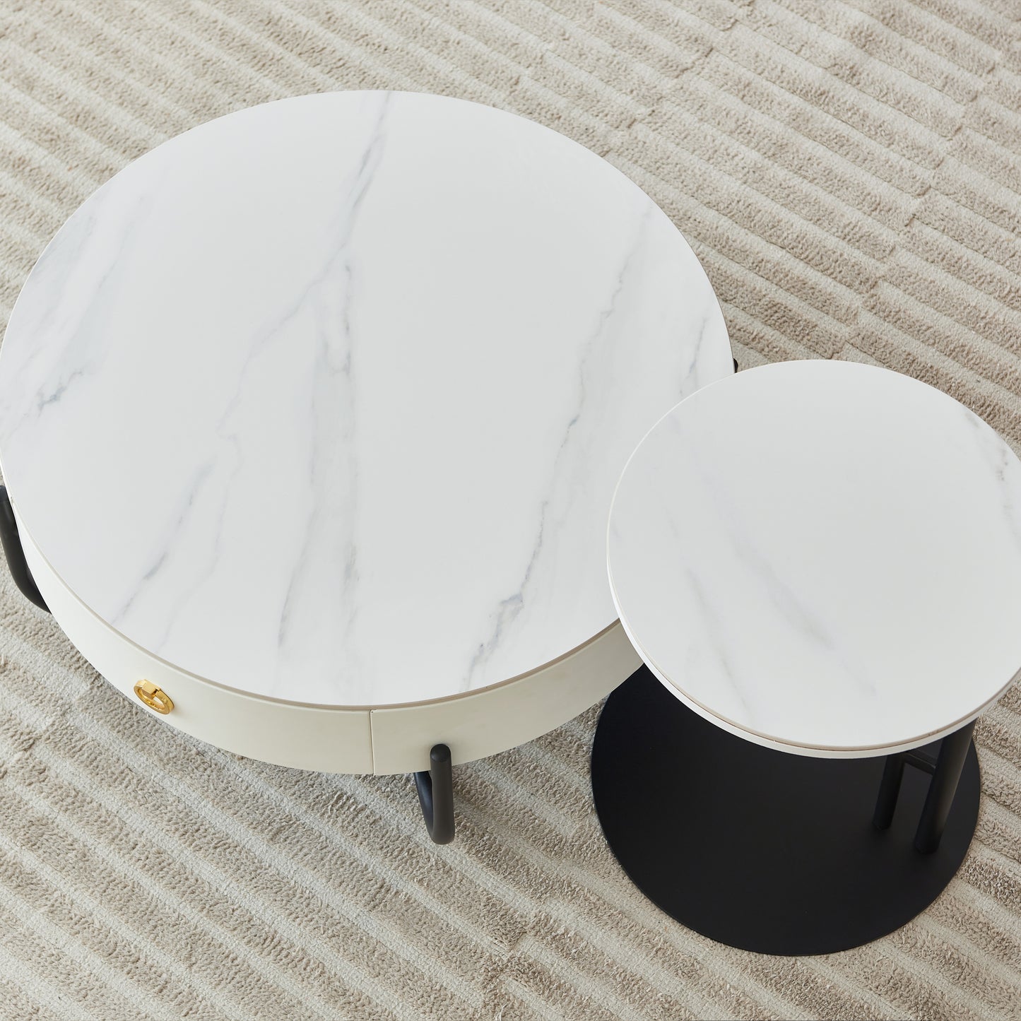 Sandy Modern Faux Marble Nesting Tables, White & Black