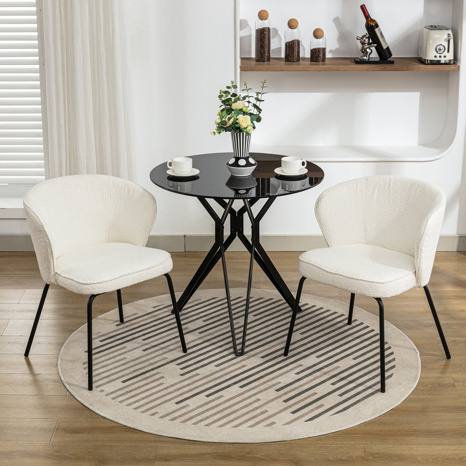 Lindy Modern Boucle Dining Chairs with Black Legs Set of 2 - Ivory