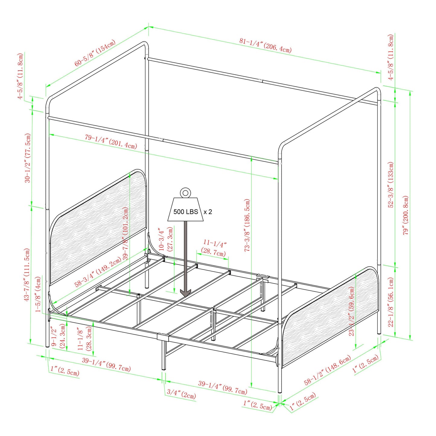 Bailey Modern Queen Metal and Wood Canopy Bed – Smoked Oak