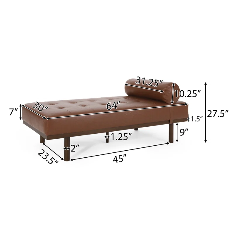 Sylvia Mid-Century Modern PU Leather Chaise Lounge, Brown