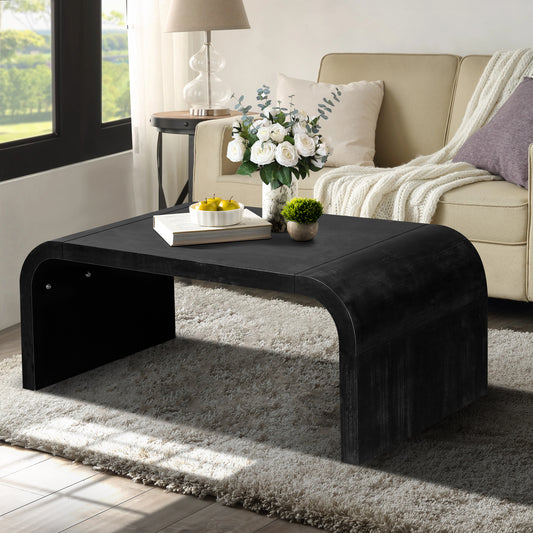 Kingston Modern Curved Coffee Table, Antique Black