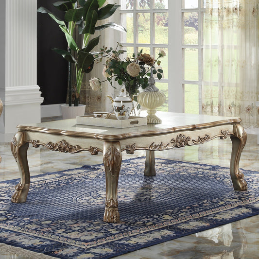 Gold Patina and Bone Coffee Table with Claw Leg