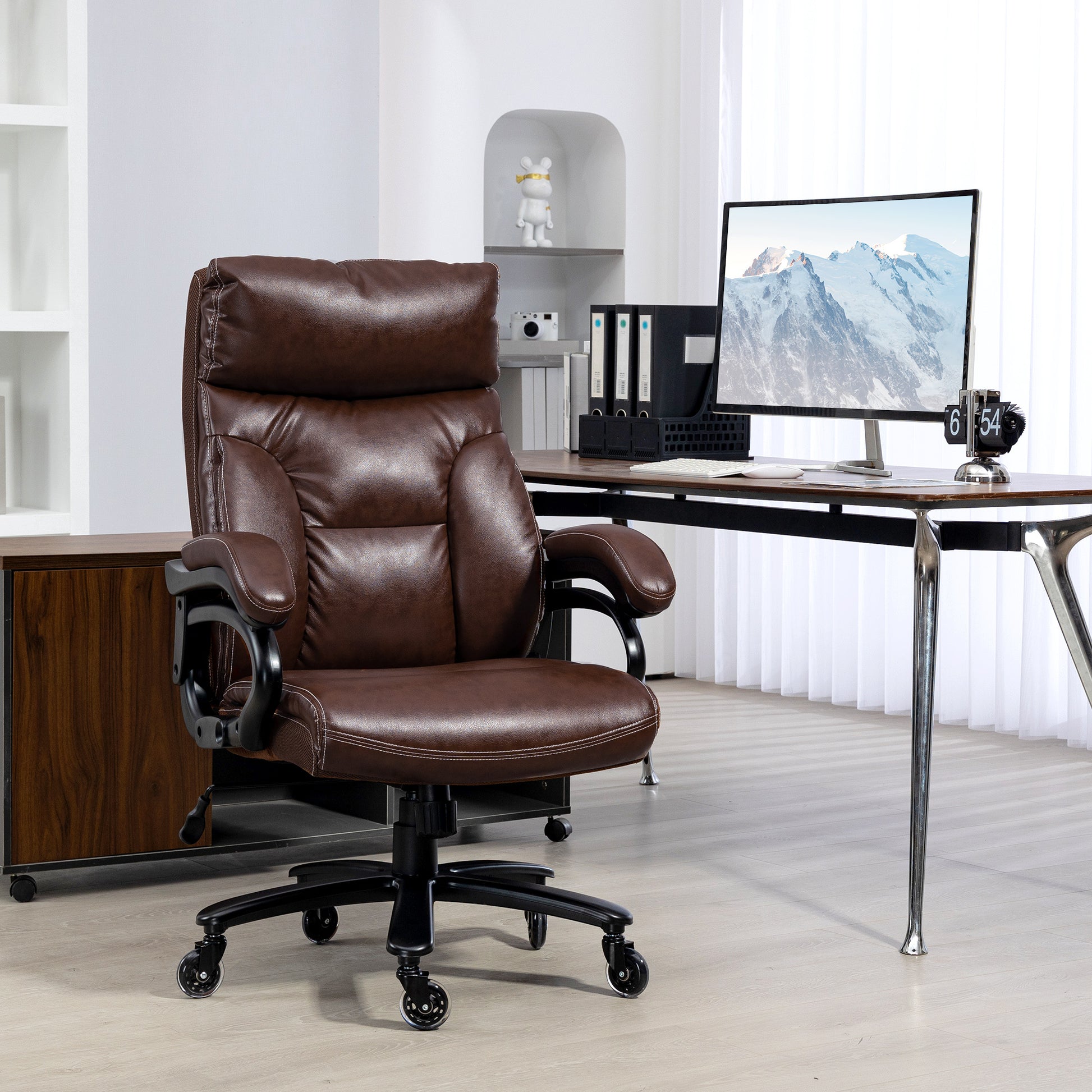 Felicity Heavy Duty PU Leather Office Chair Hold up to 400lb, Brown