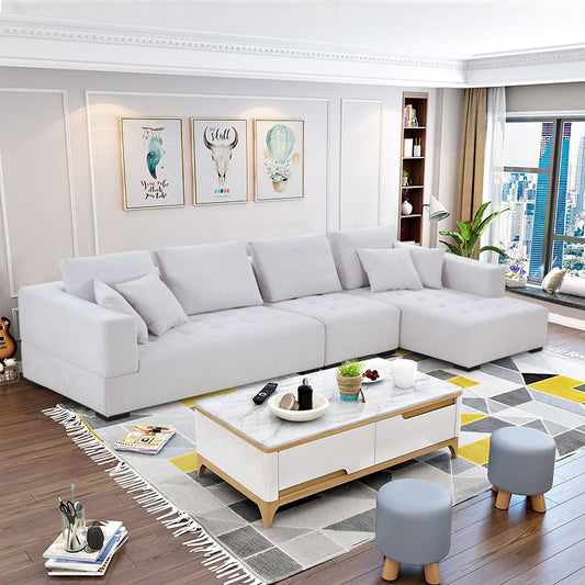 Justone Interior 134'' Mid Century Modern Sectional - Beige