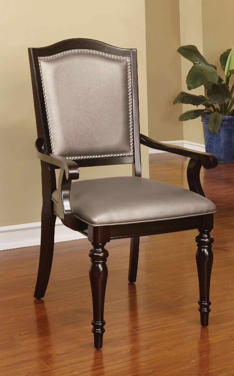 Henrick Transitional Solid Wood Arm Chairs Set of 2 Walnut & Pewter