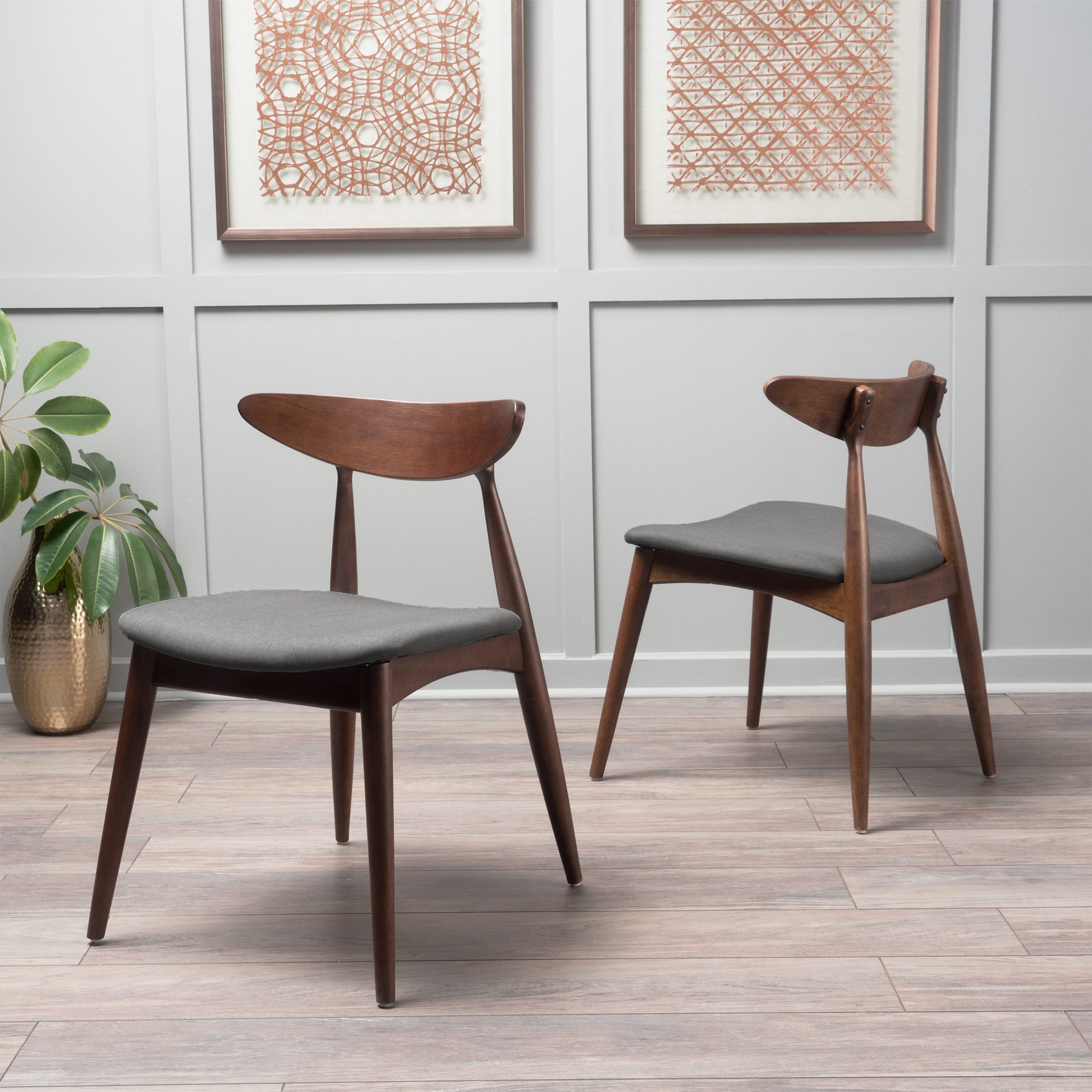 Karen Mid-Century Modern Side Chairs Set of 2 Walnut & Gray