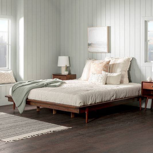 Morgan Mid-Century Modern Solid Wood King Platform Bed Frame - Walnut