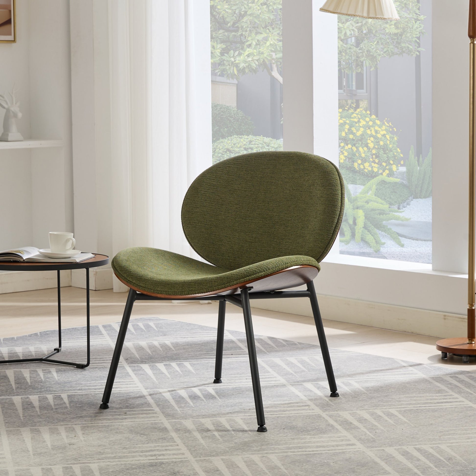 Weston Mid-Century Modern Shell Chair Side Chair, Green & Walnut