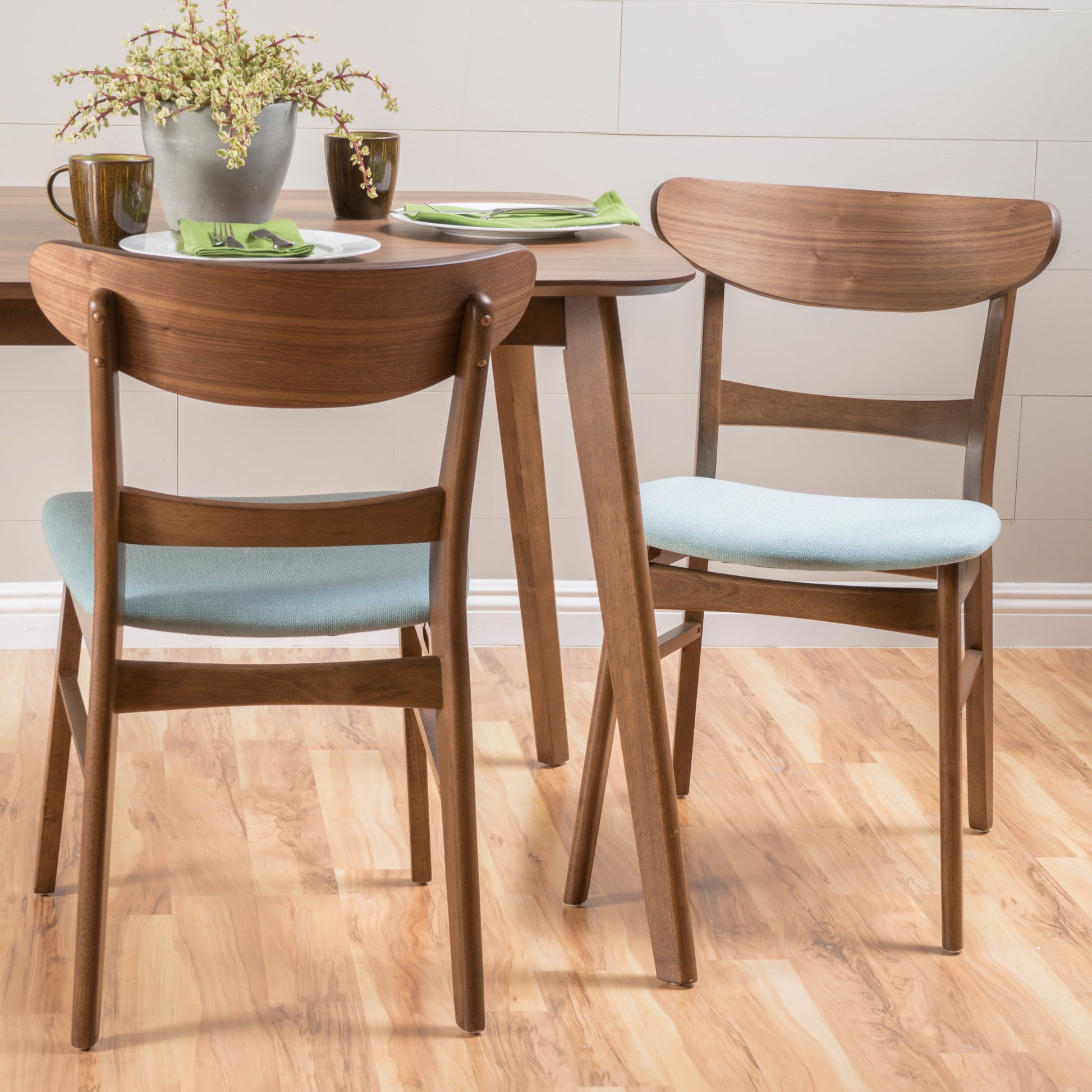 Nancy Mid-Century Modern Side Chairs Set of 2 Walnut & Mint