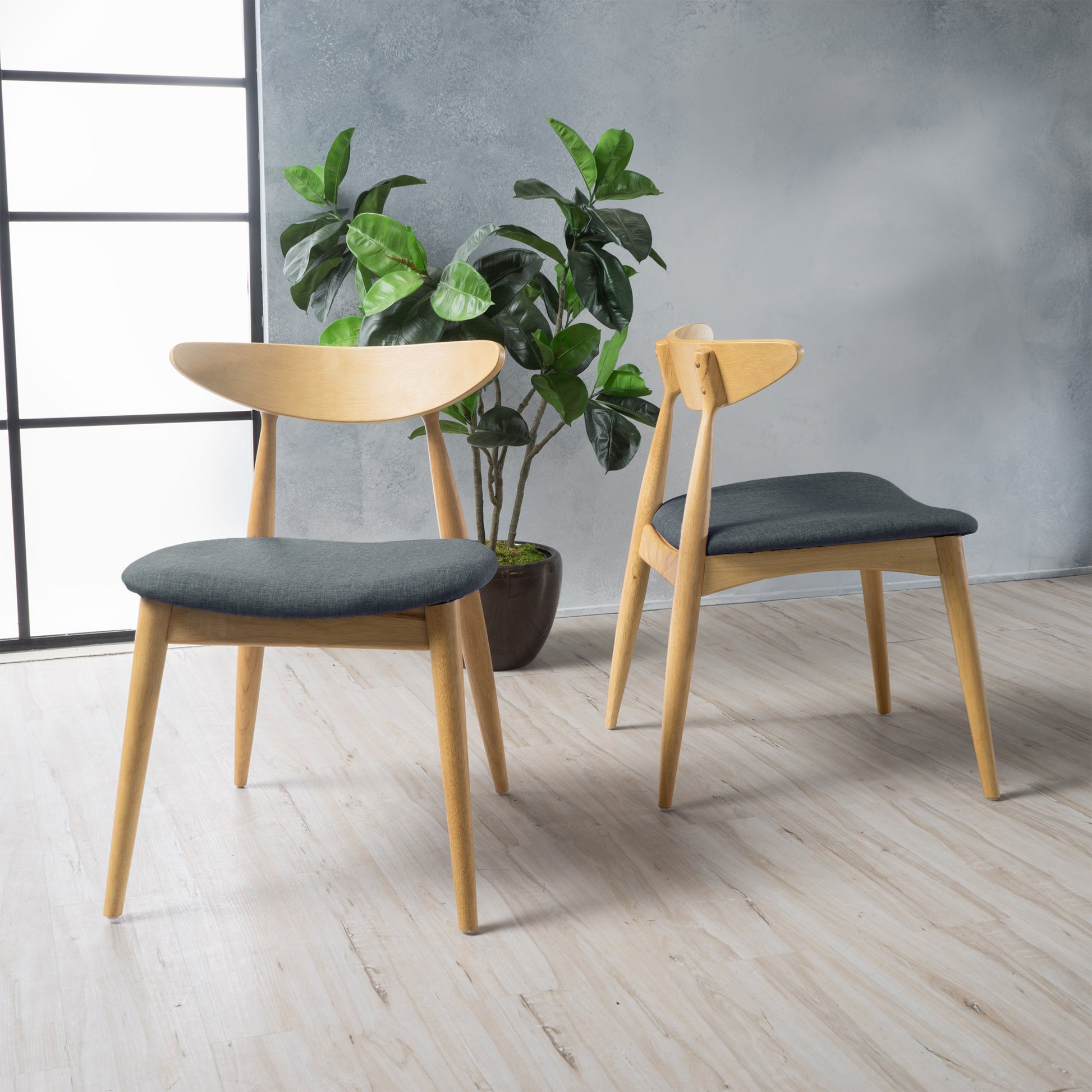 Karen Mid-Century Modern Side Chairs Set of 2 Natural & Gray