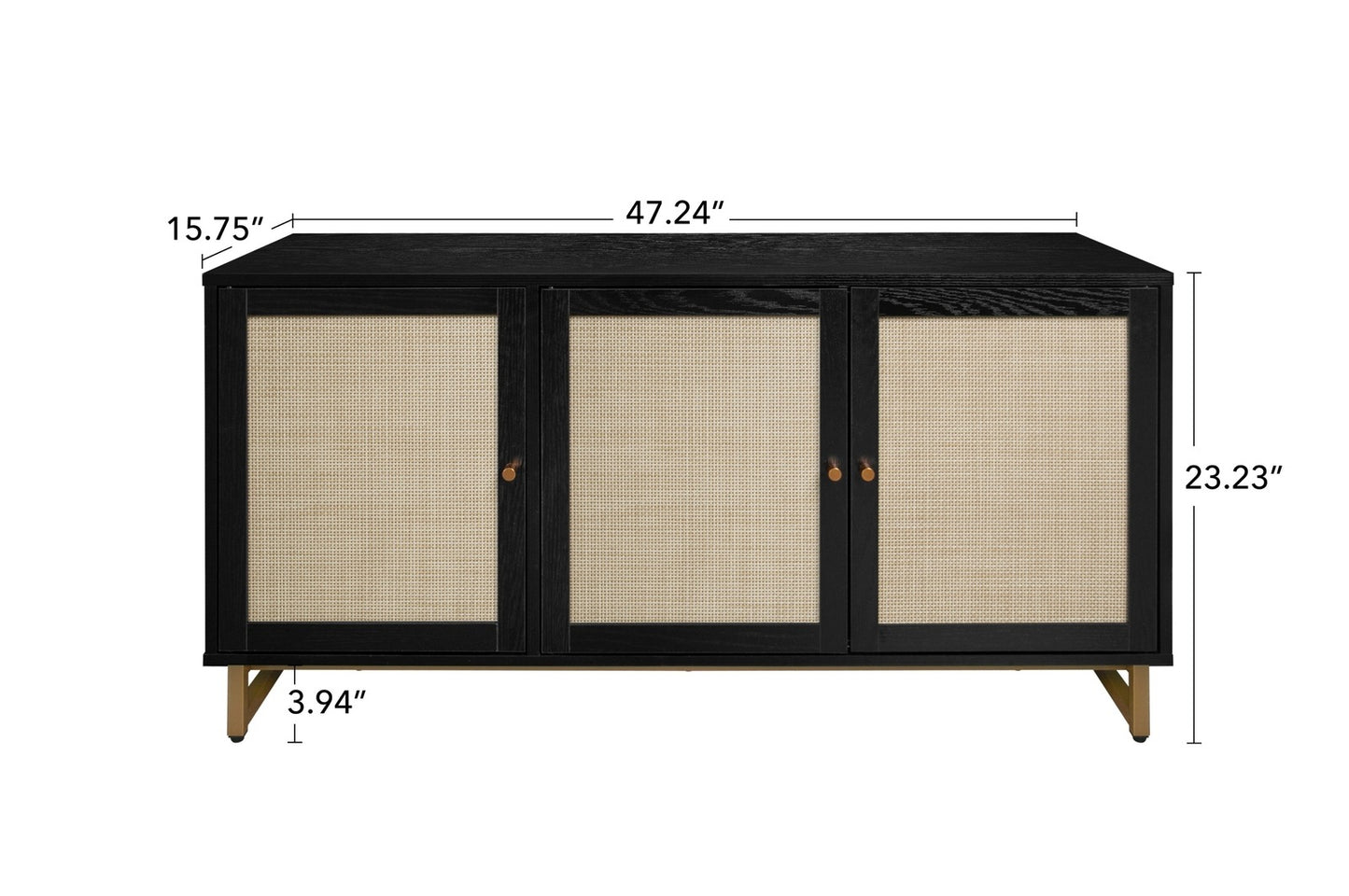 Allen Black & Natural Finish Accent Cabinet with Rattan Fronts