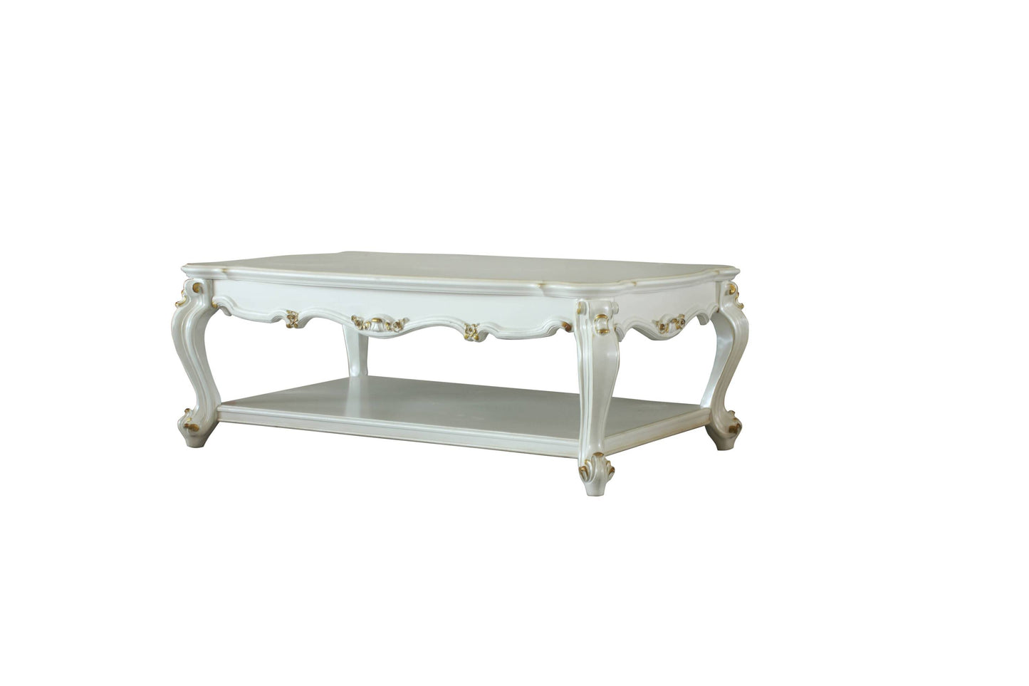 Warren Traditional Antique Pearl Coffee Table with Bottom Shelf