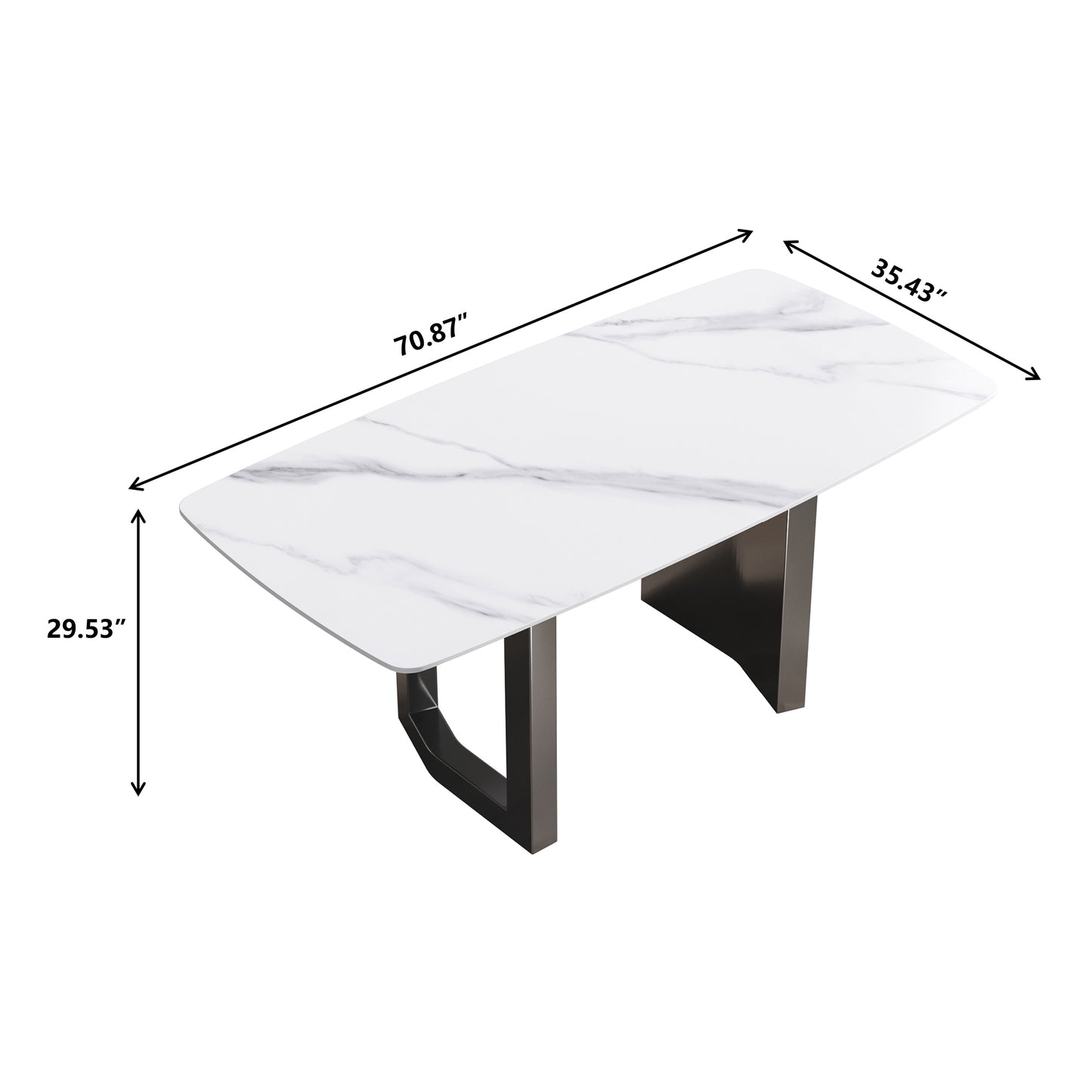 Anthea 70.87"Modern Sintered Stone Dining Table, White & Black