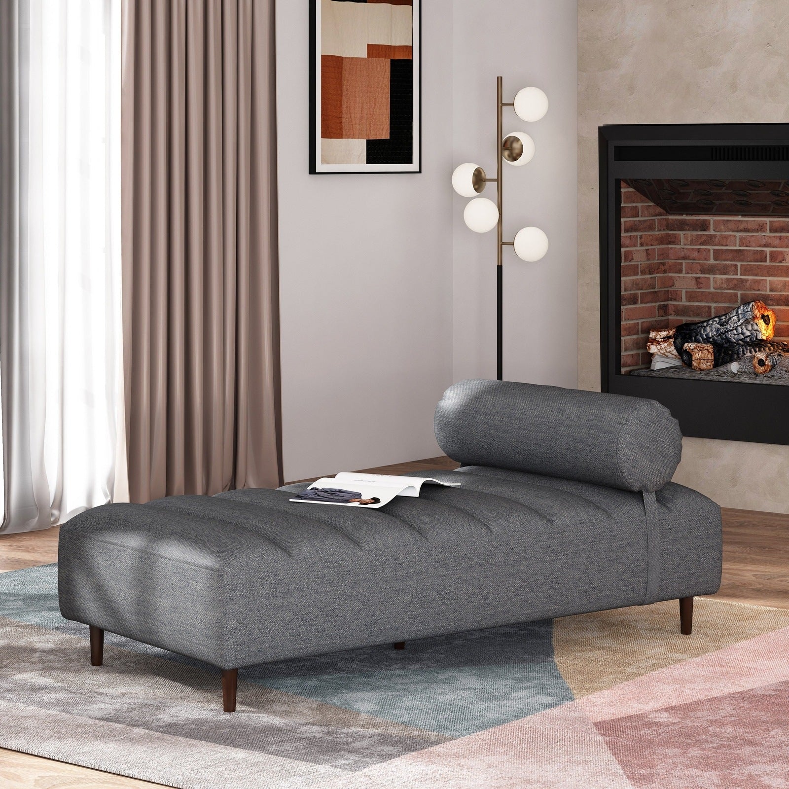 Sylvia Mid-Century Modern Chaise Lounge, Gray