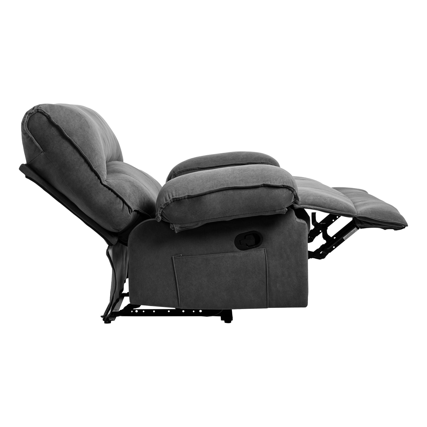 Belton Transitional Oversize Velvet Recliner with Pillow Arm, Dark Gray