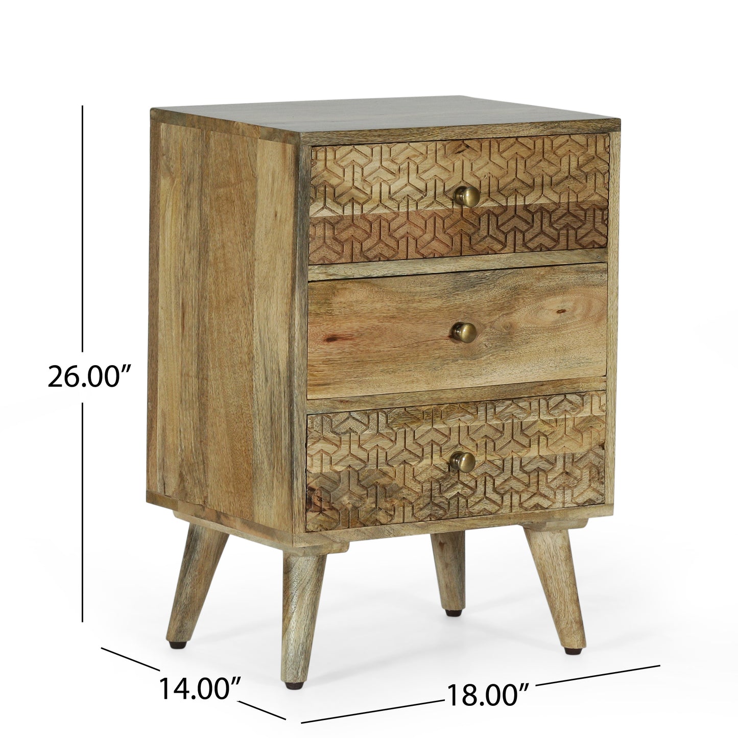 Minnie Boho Wooden 3-Drawer Nightstand