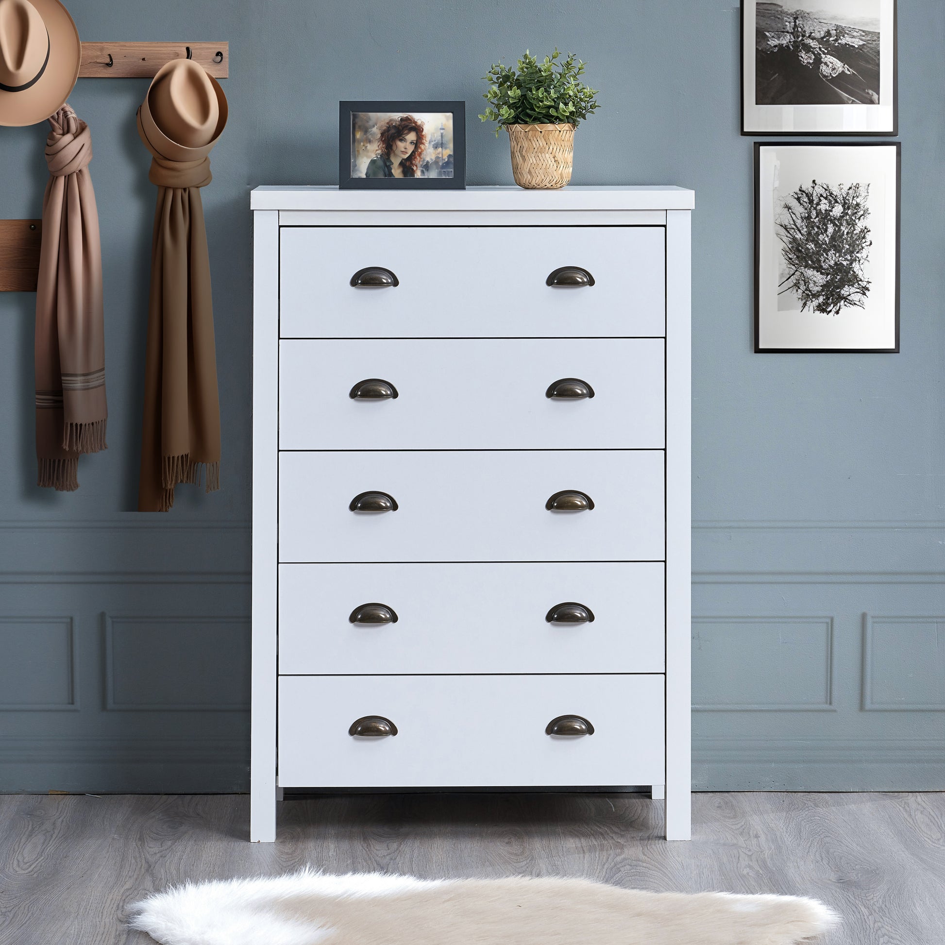 Ainsley Transitional 5-Drawer Bedroom Chest, White