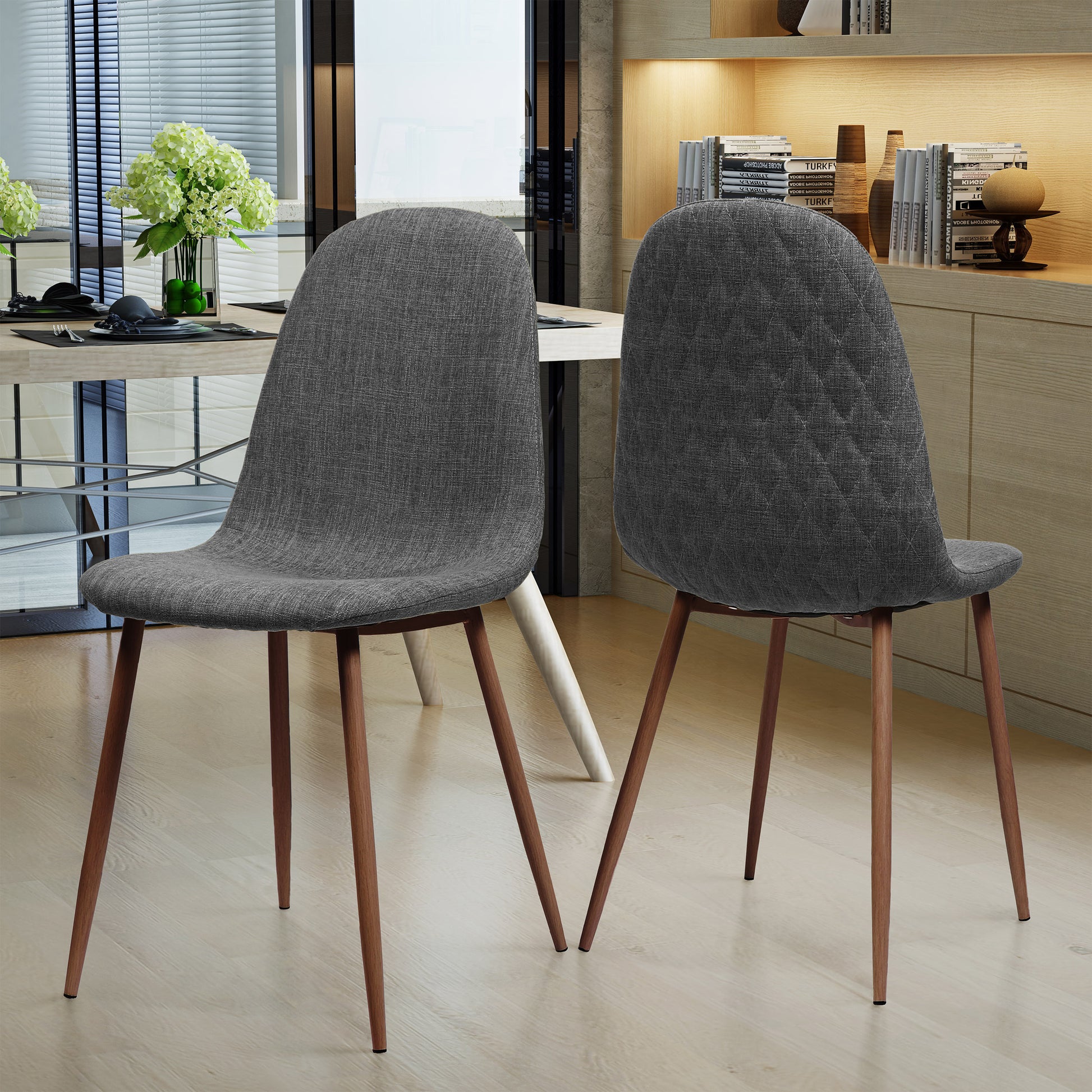 Loretta Mid-Century Modern Upholstered Side Chairs Set of 2 Gray