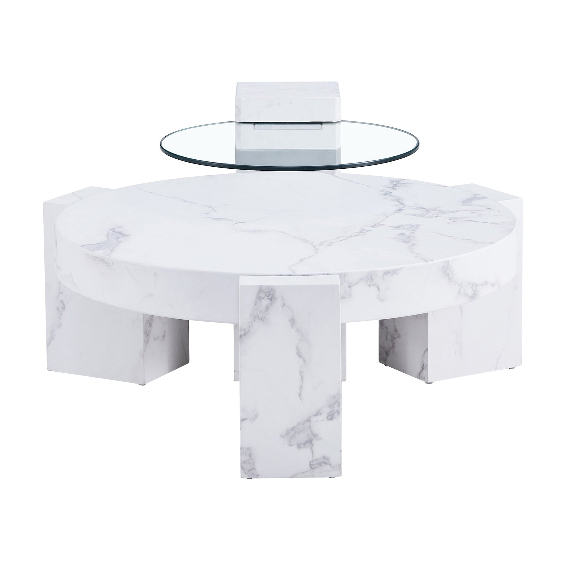 Meeker Modern 2PC Faux Marble Coffee & Side Table Set in White