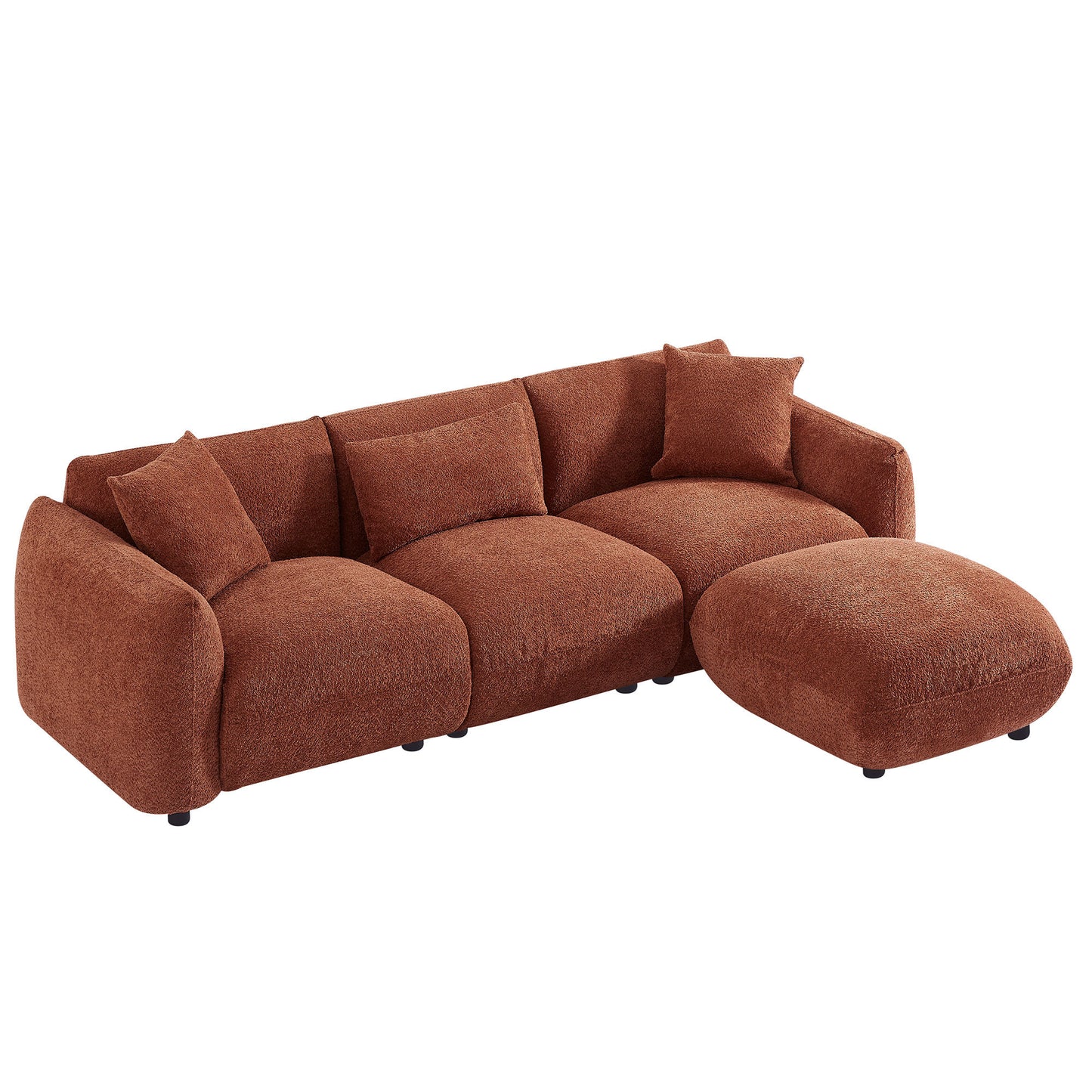 Marigold Mid-Century Modern Orange Boucle Sofa & Ottoman