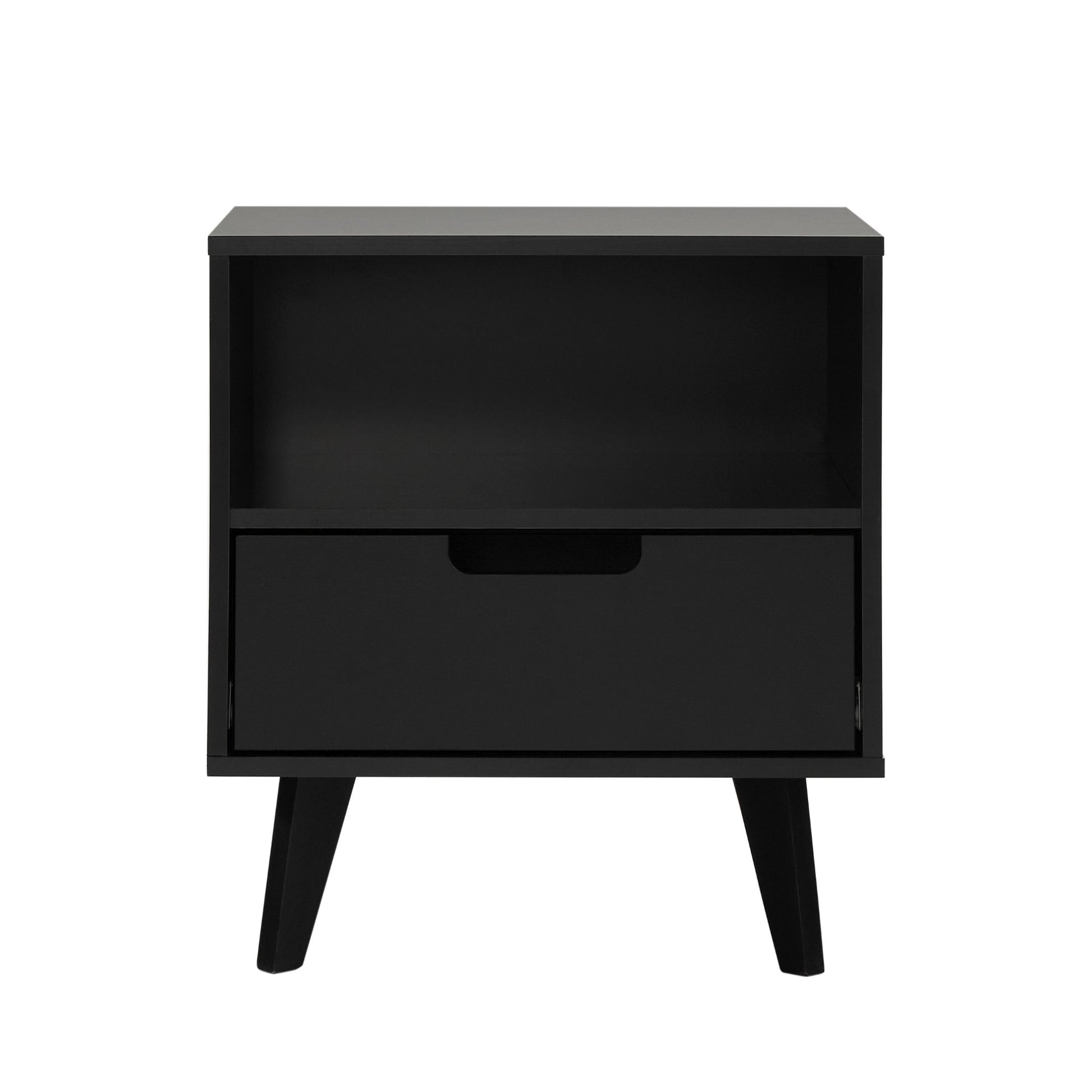 Blanche Modern 1-Drawer Nightstand with Open Cubby – Black